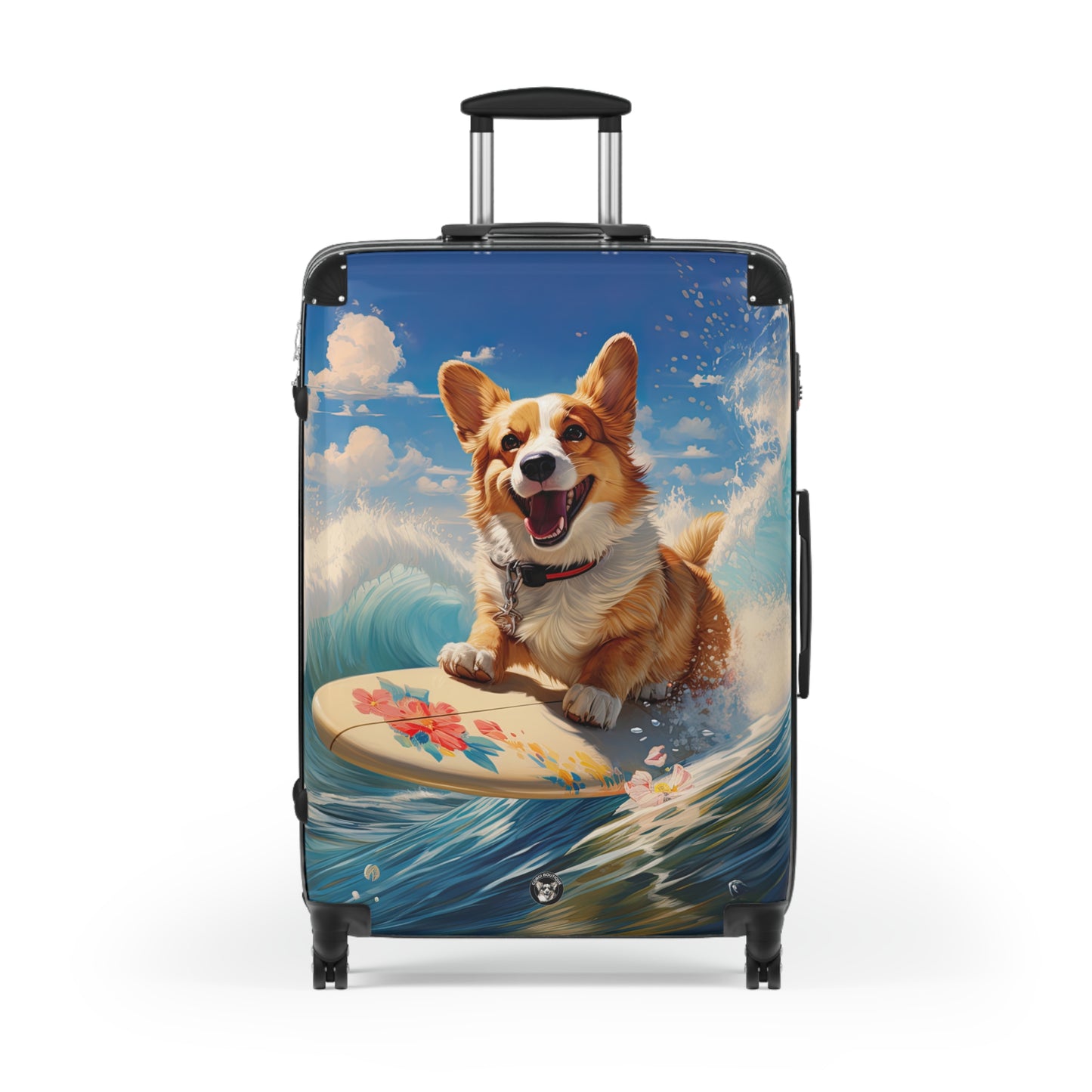 Cowabunga Surfing Corgi Suitcases — Ocean Theme Corgi Beach Rolling Luggage