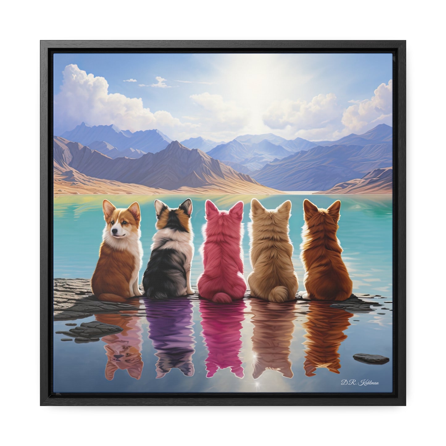 Corgi Lake - Framed on Canvas