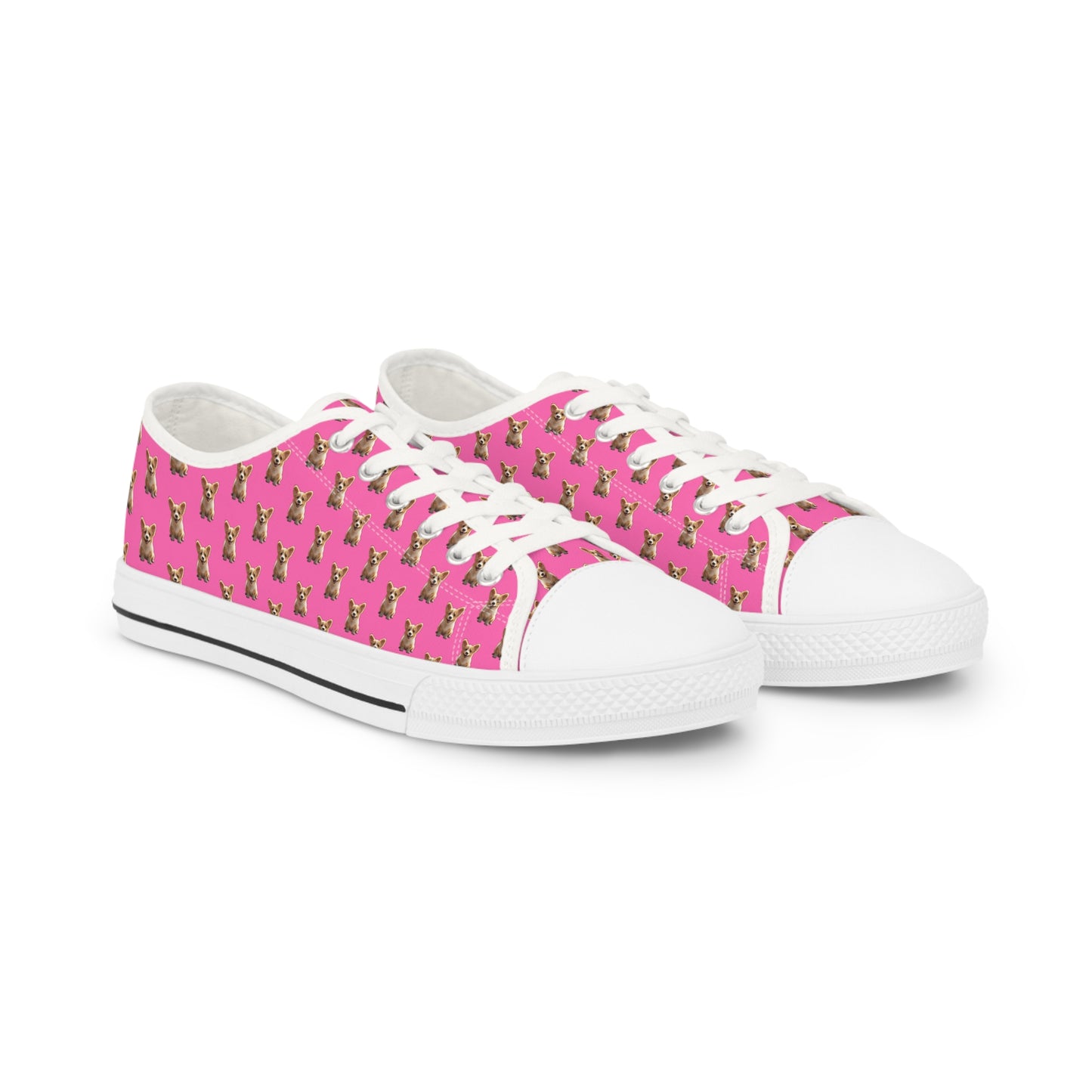 Sweetness Hot Pink Men's Low Top Casual Canvas Sneakers - Corgi Mosaic Pattern