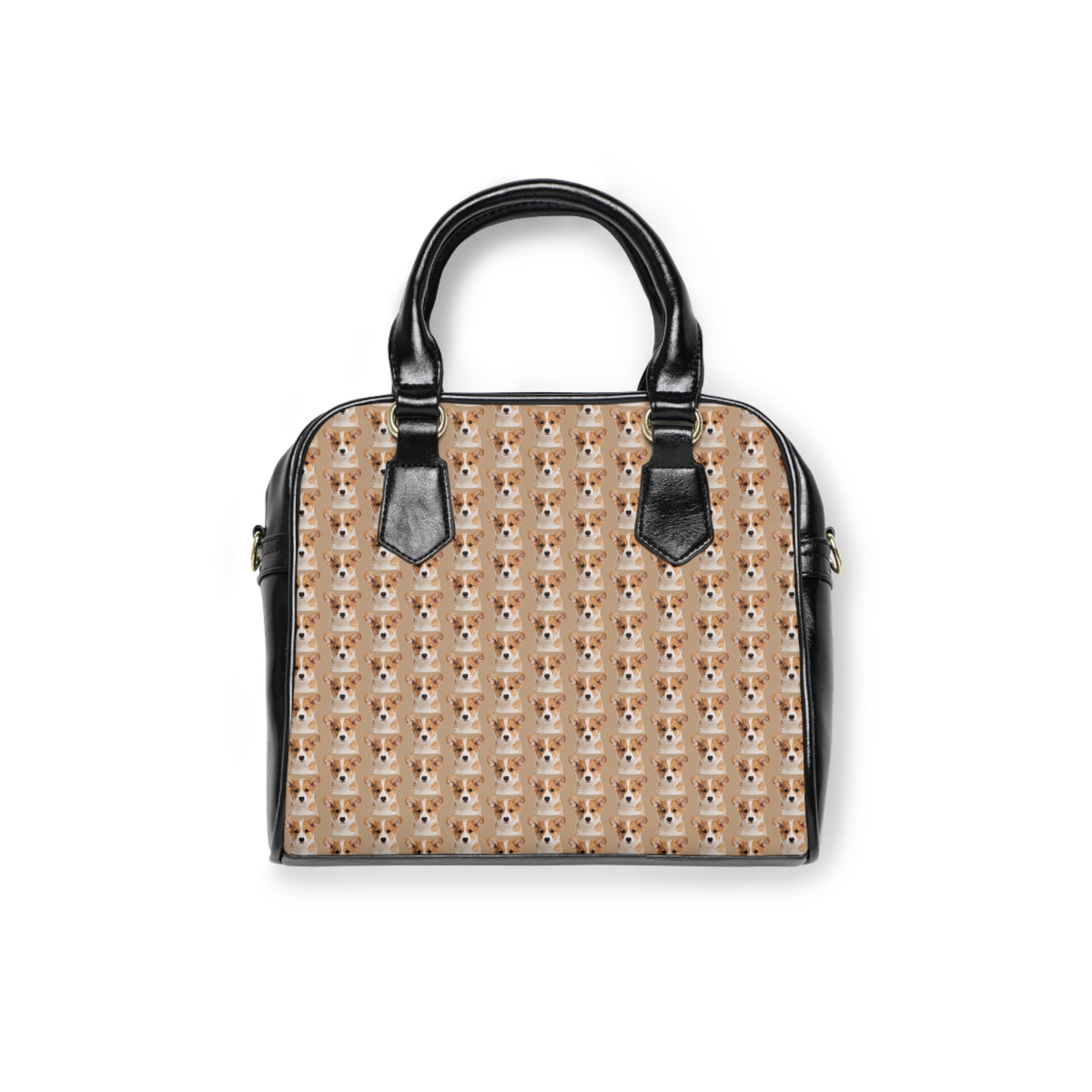 Delightfully Precious Corgi Puppy Face - Repeater Pattern Tan & Black Shoulder Handbag