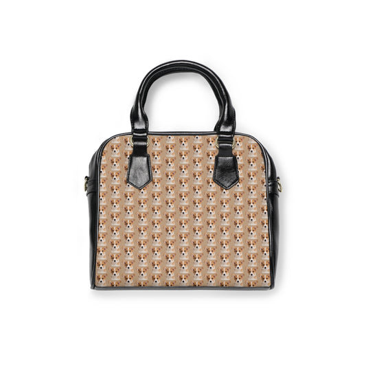 Delightfully Precious Corgi Puppy Face - Repeater Pattern Tan & Black Shoulder Handbag
