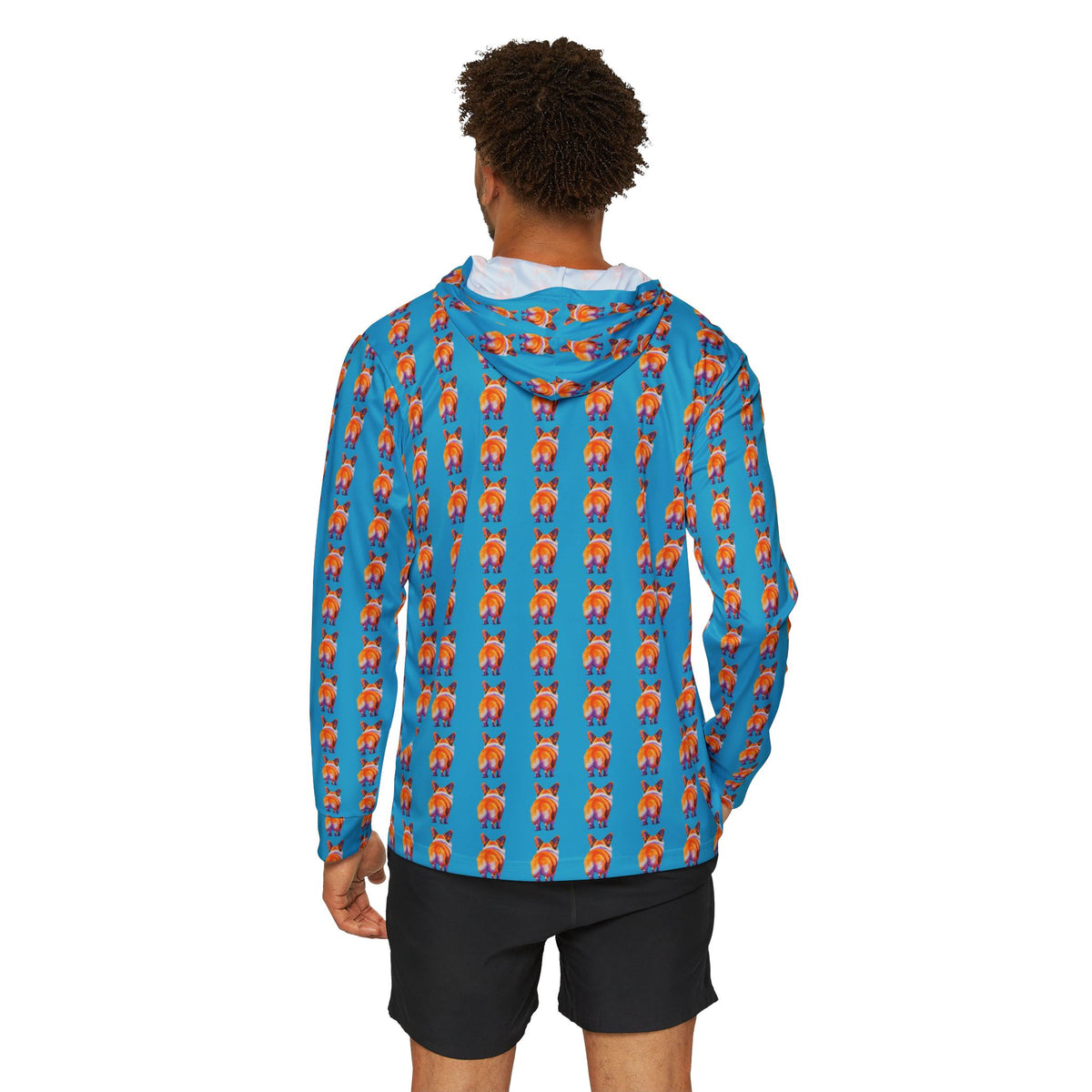 Corgi Butt Stripes Artistic Portrait - Blue Light Hoodie