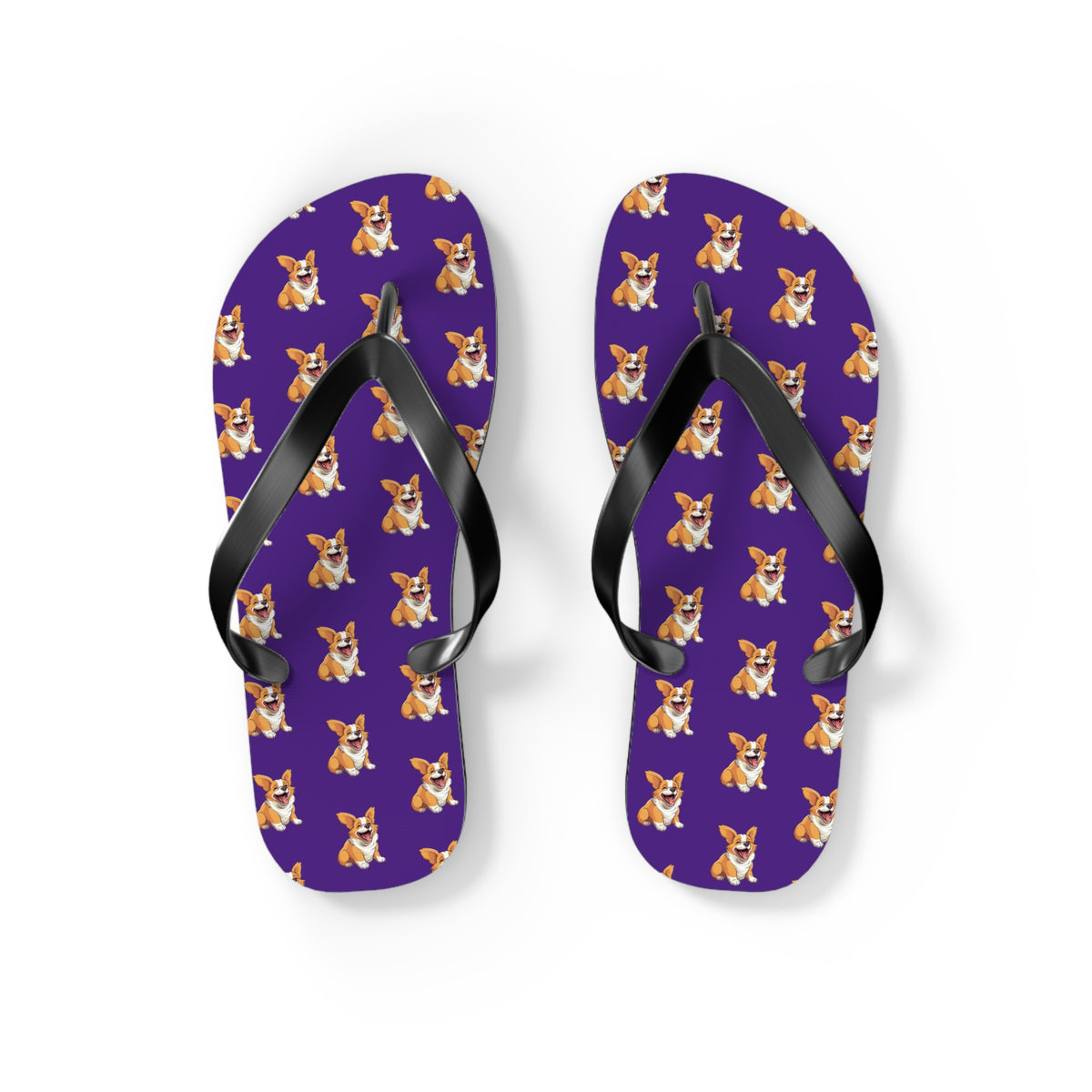 Jolly Jiggling Animated Corgi Flip-Flops - Purple Unisex Sandals