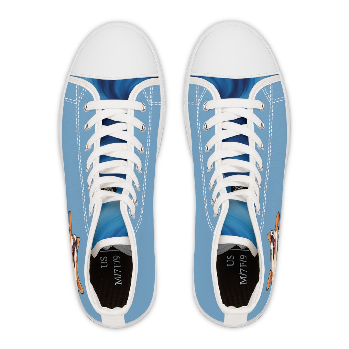 Comical Corgi All Smiles Women's High Top Casual Carolina Blue Canvas Sneakers
