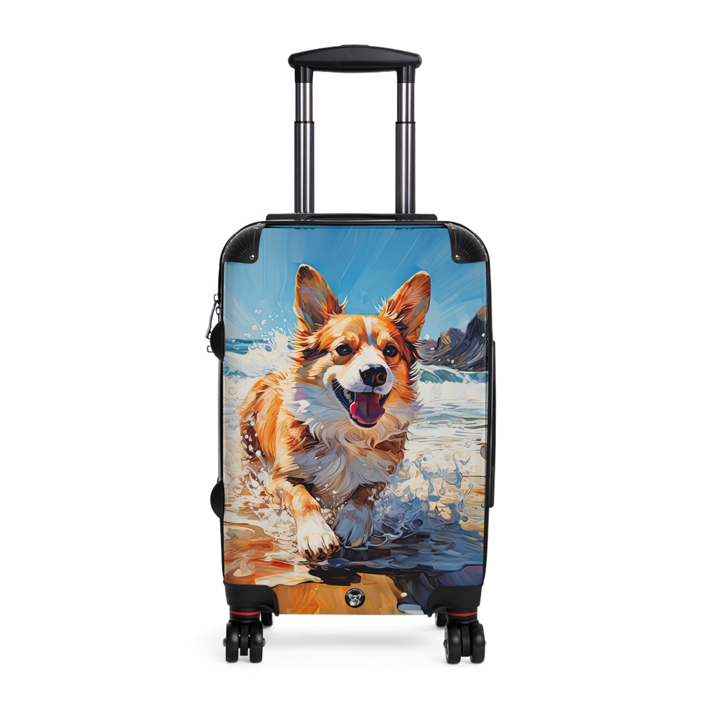 Coastal Corgi Beach Theme Suitcases — Corgi Running in the Waves Luggage