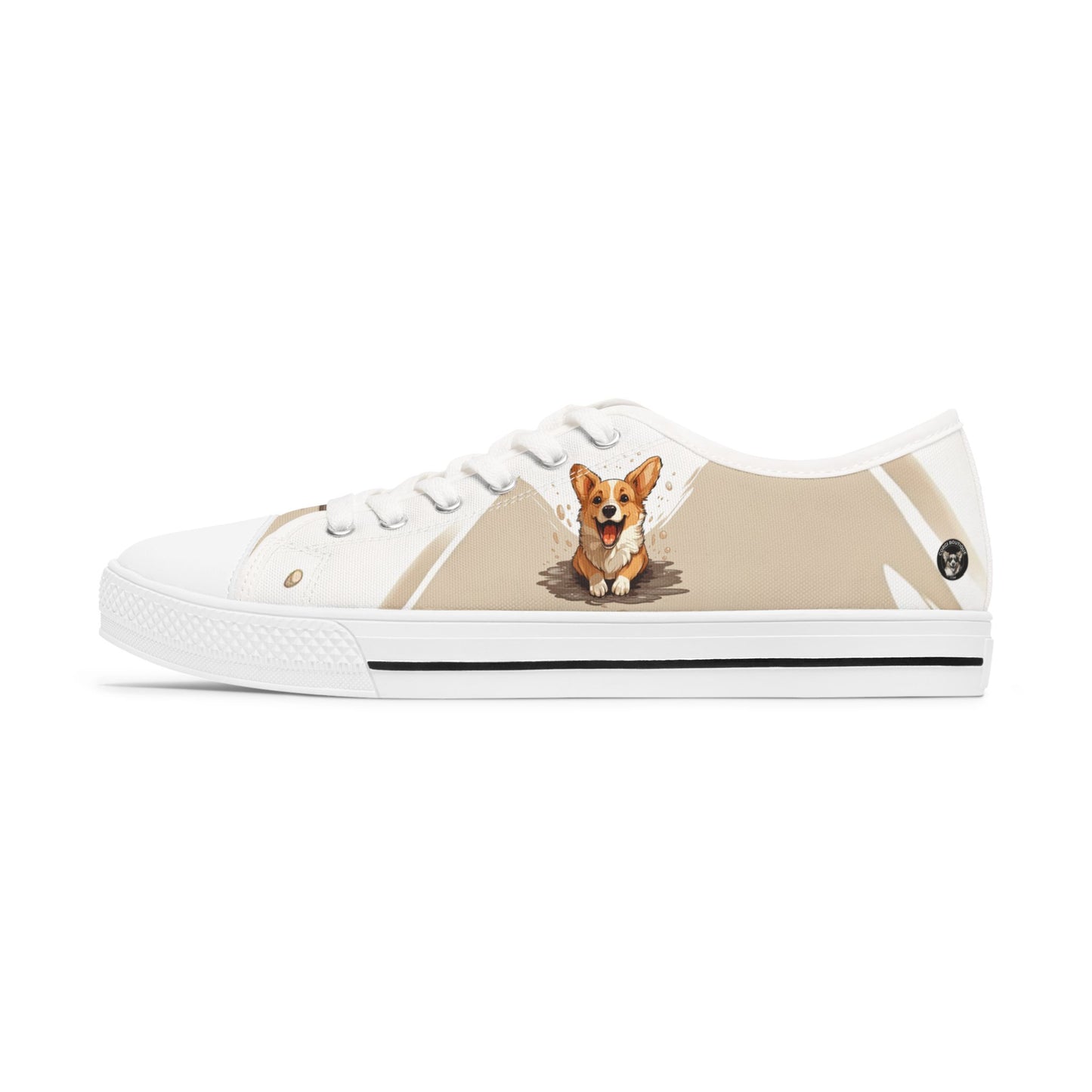 Corgi Cuteness Anime Print Women’s Low Top Casual Beige Canvas Sneakers