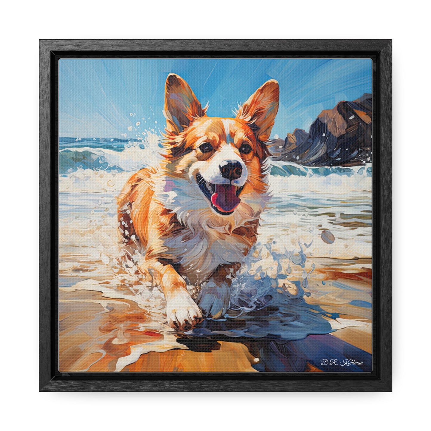 Coastal Corgi - Framed on Canvas