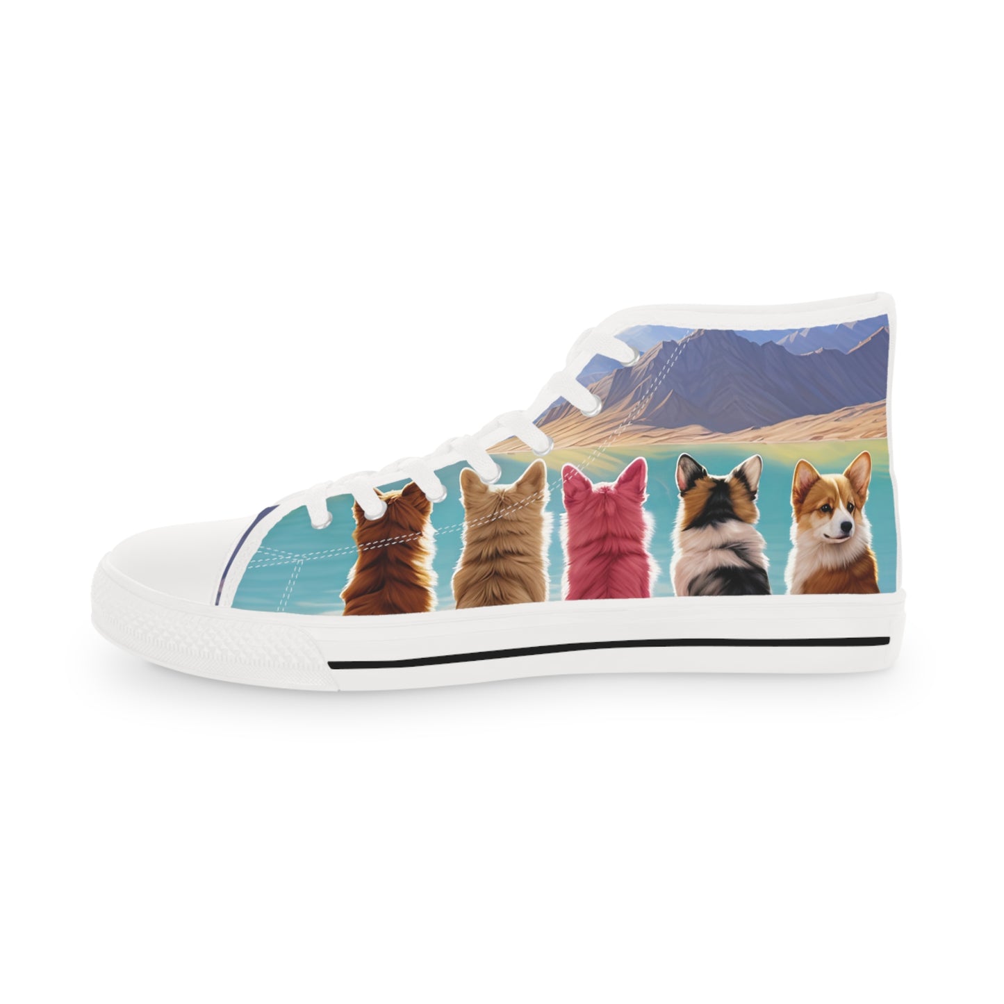 Corgi Lake Tranquil Portrait Men's High Top Casual Canvas Sneakers