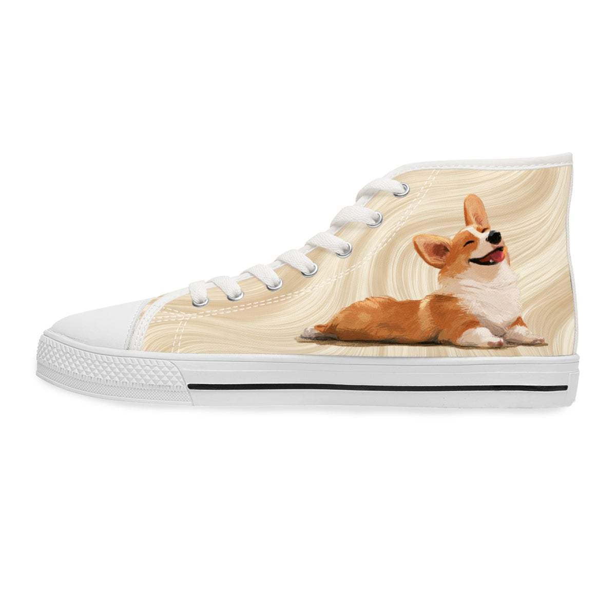 Giddy Sploot Women's High Top Casual Creamy Champagne Corgi Canvas Sneakers