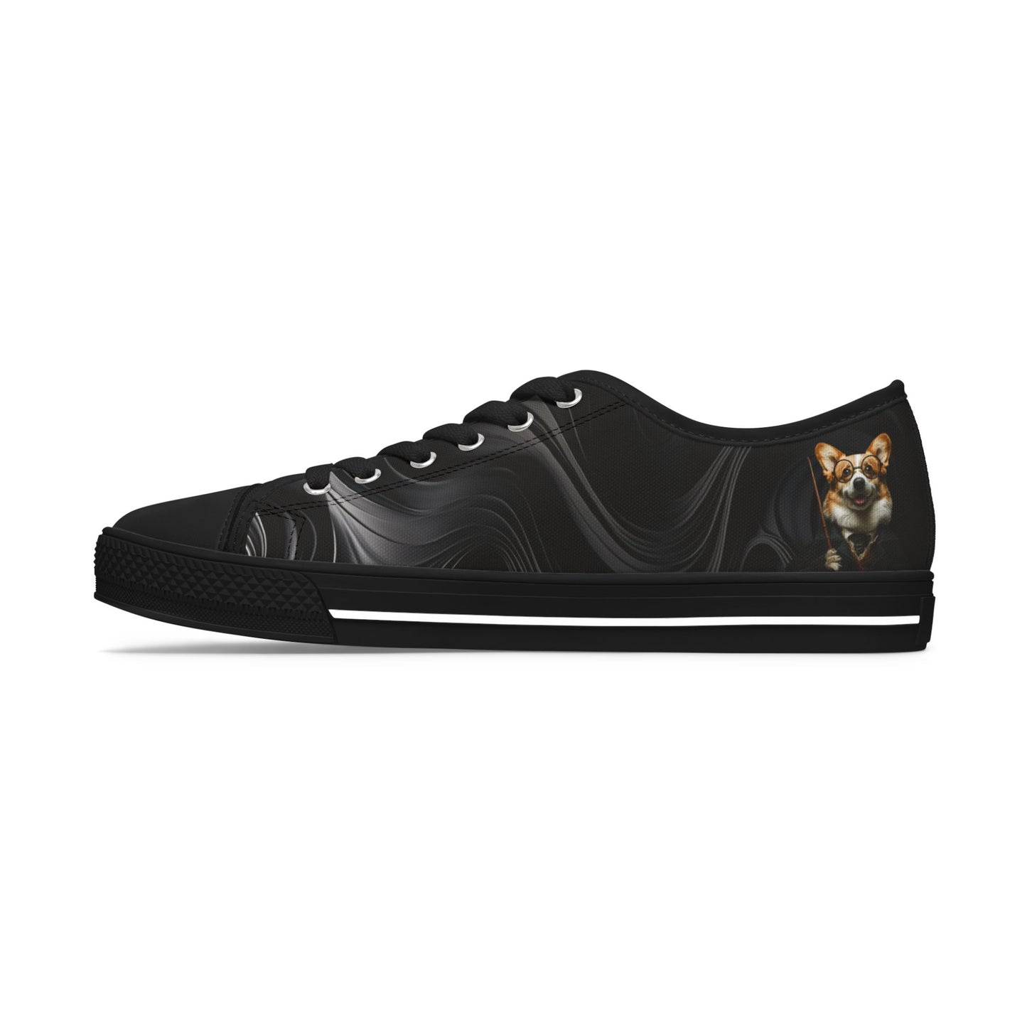 Corgi Potter Magic Wand Women's Low Top Casual Black Swirl Canvas Sneakers