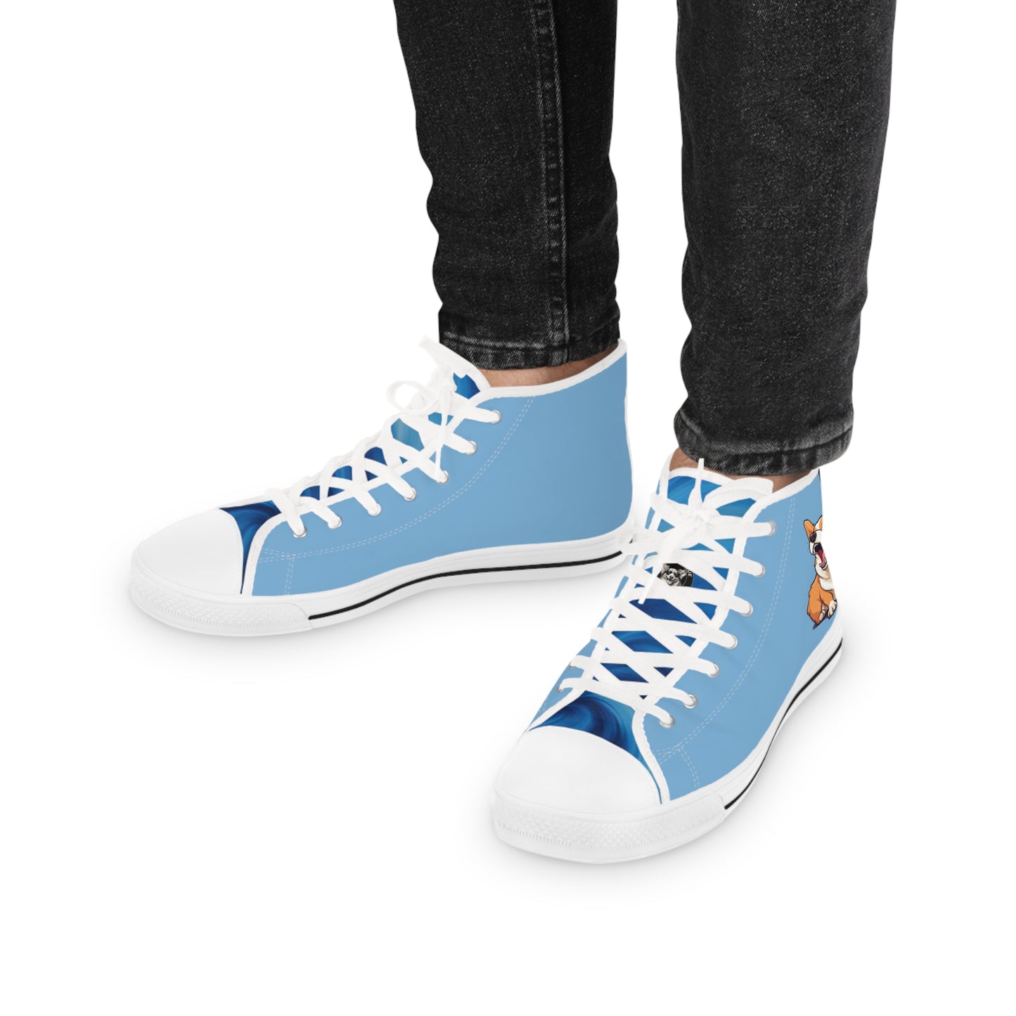 Comical Corgi All Smiles Men's High Top Casual Carolina Blue Canvas Sneakers