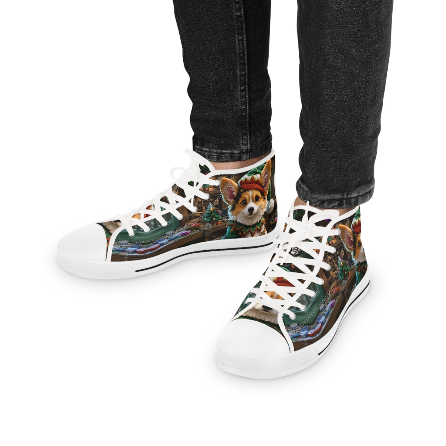 Santa's Little Helper Holiday Elf High Tops - Festive Corgi Men's Sneakers