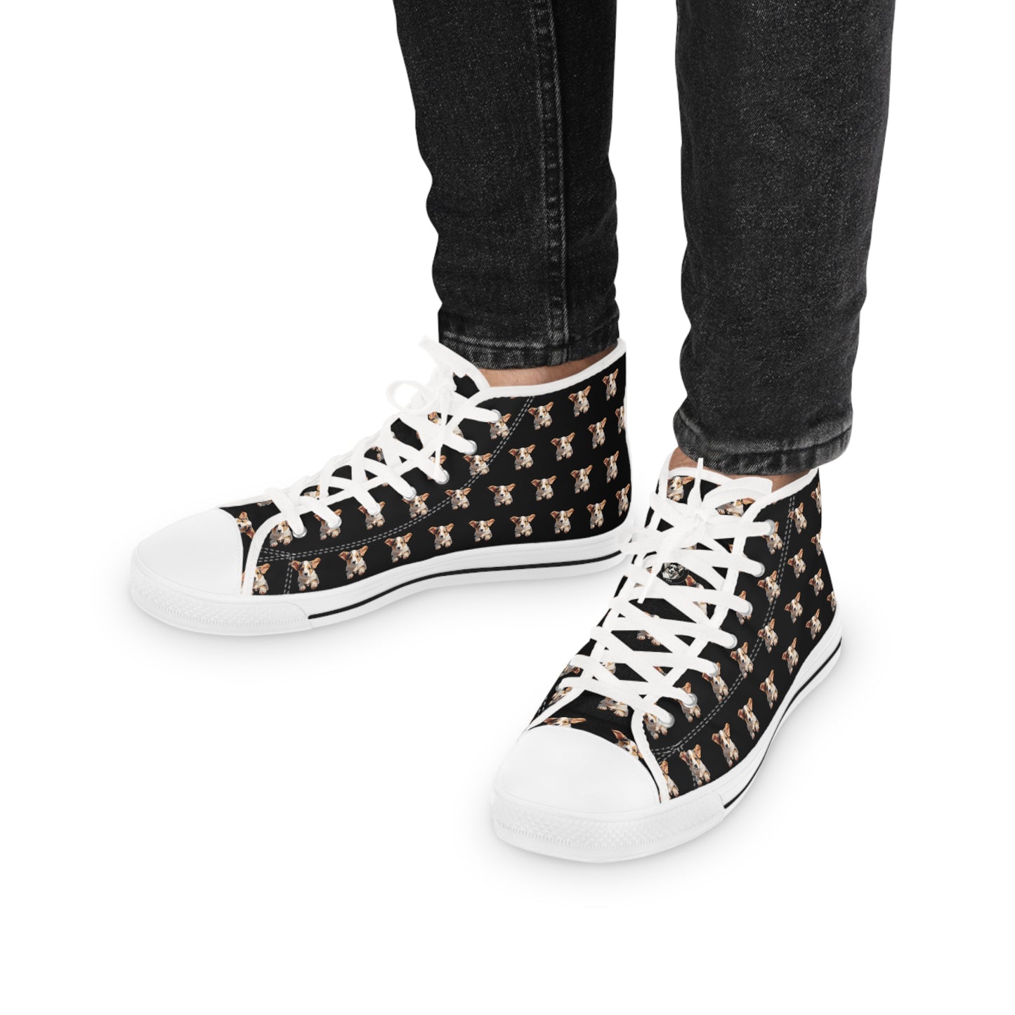 Puppy Corgi Portrait Mosaic Men's High Top Casual Black Canvas Sneakers
