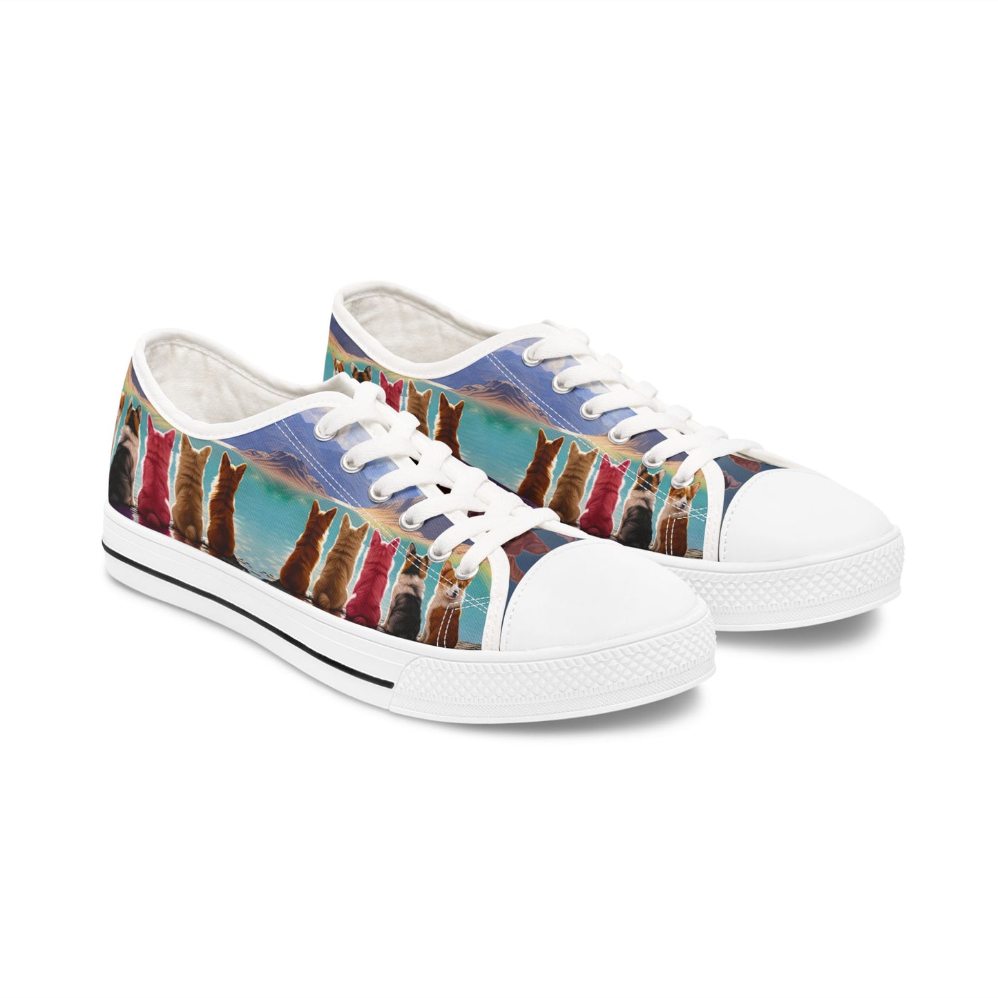 Corgi Lake Tranquil Portrait Women's Low Top Casual Canvas Sneakers