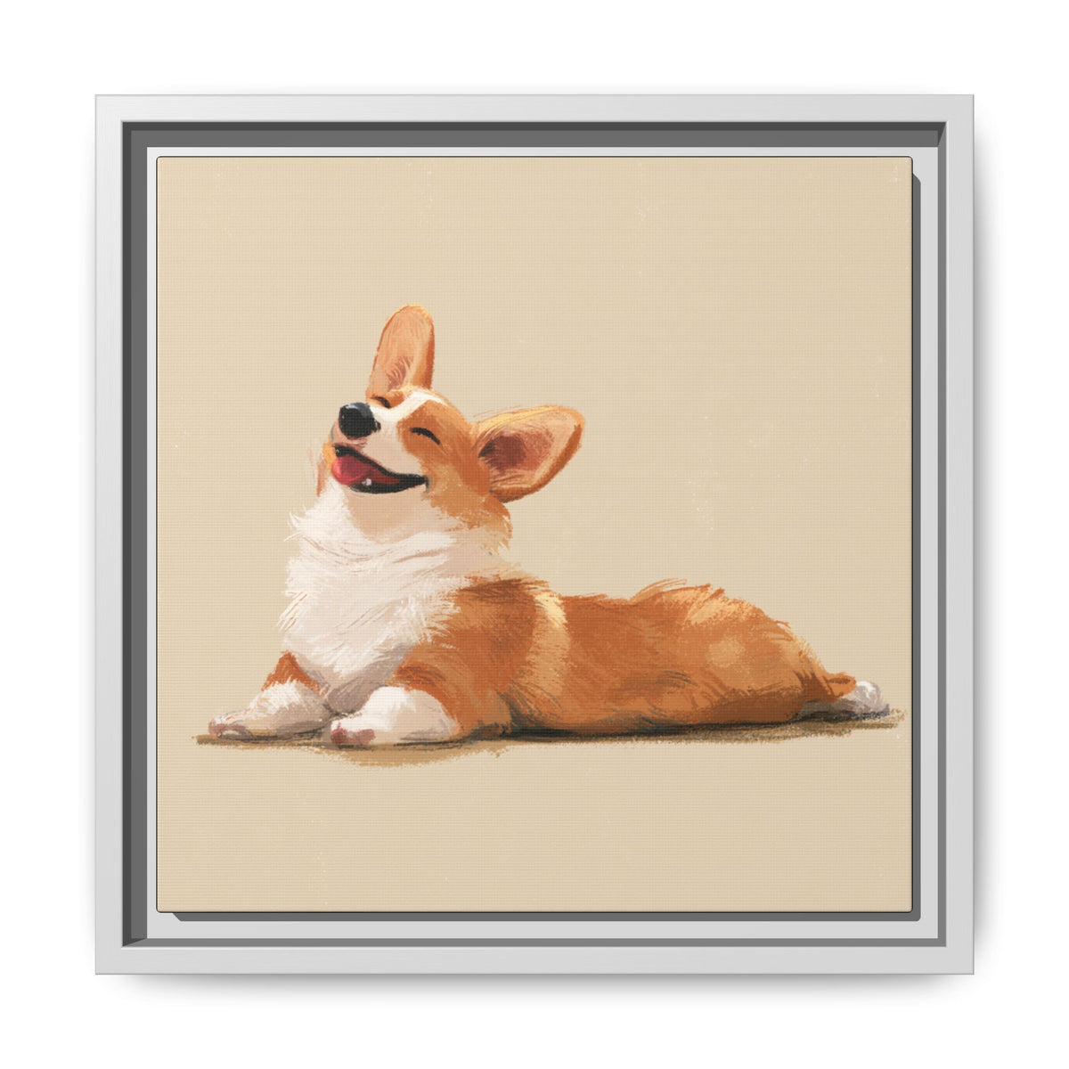 Giddy Sploot on Canvas - Exclusive Framed Happy Corgi Illustration