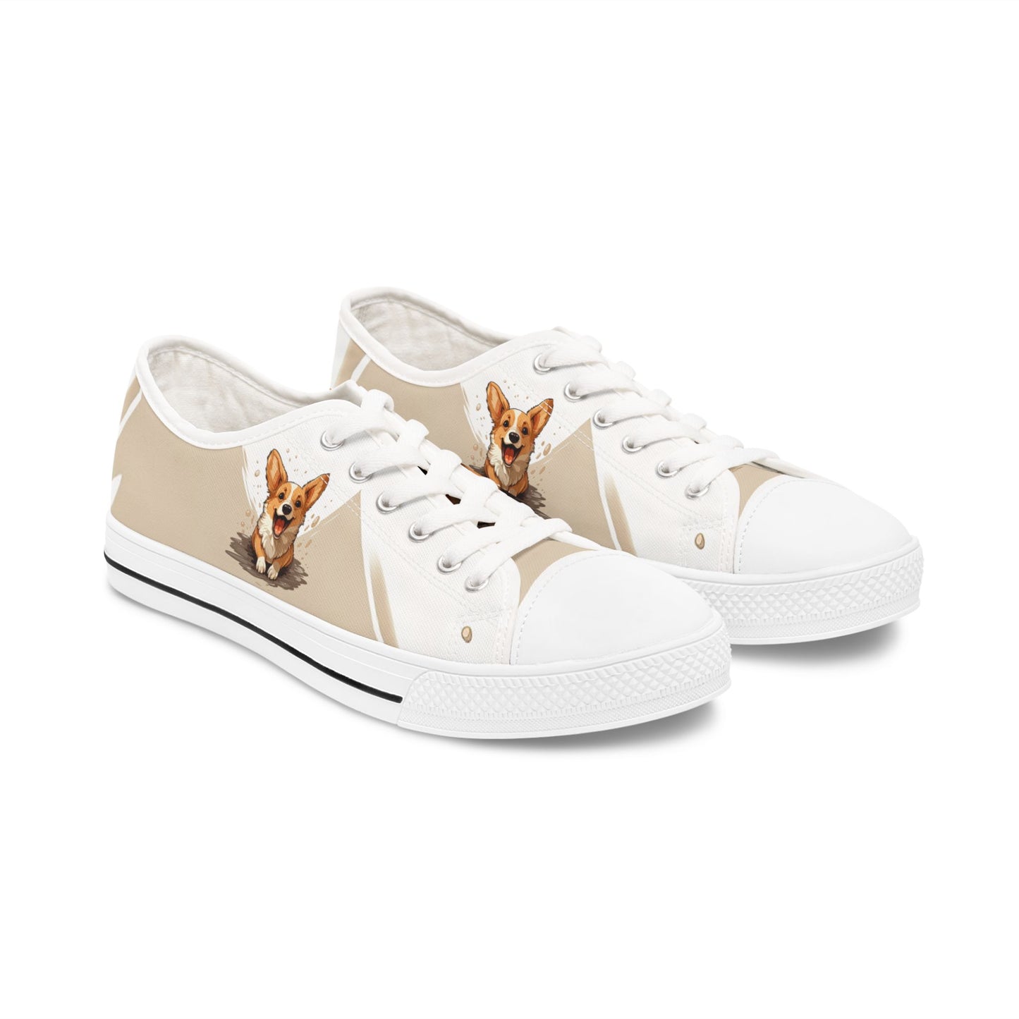 Corgi Cuteness Anime Print Women’s Low Top Casual Beige Canvas Sneakers