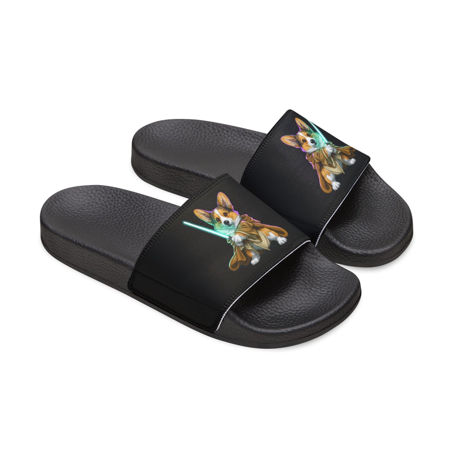 Little Light Knight Corgi Star Warrior Men's Slide Sandals - Casual Pool & Beach Slides