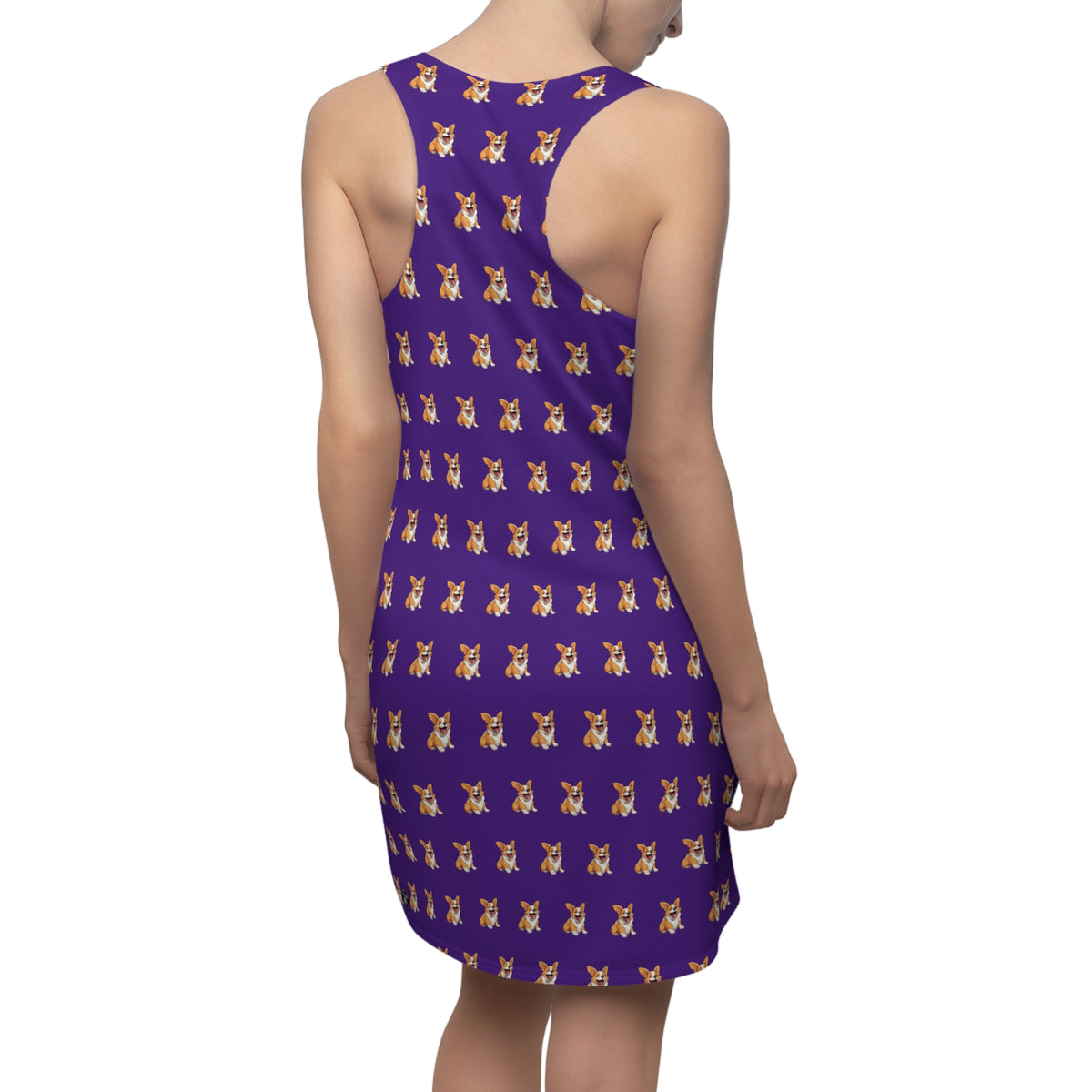 Jolly Jiggling Animated Corgi Repeater Pattern Racerback Sundress - Purple Casual Dress