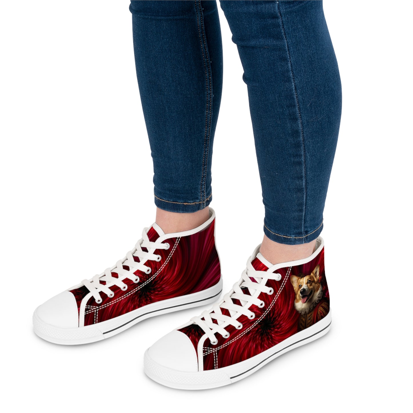 Renaissance Corgi in a Ruff - Artistic Gothic Red Cloak Women's High Top Casual Canvas Sneakers with a Swirl
