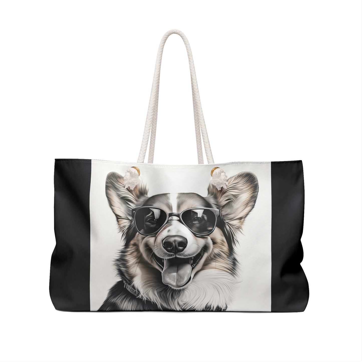 Corgi Cool Artistic Illustration Weekender Beach Bag – Black & White Corgi Travel Tote
