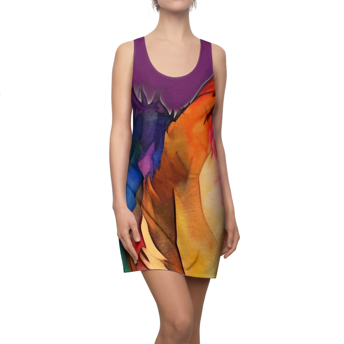 Motley Corgi Racerback Sundress - Beautiful Purple-Blue-Orange-Yellow Watercolor Flowing Dress