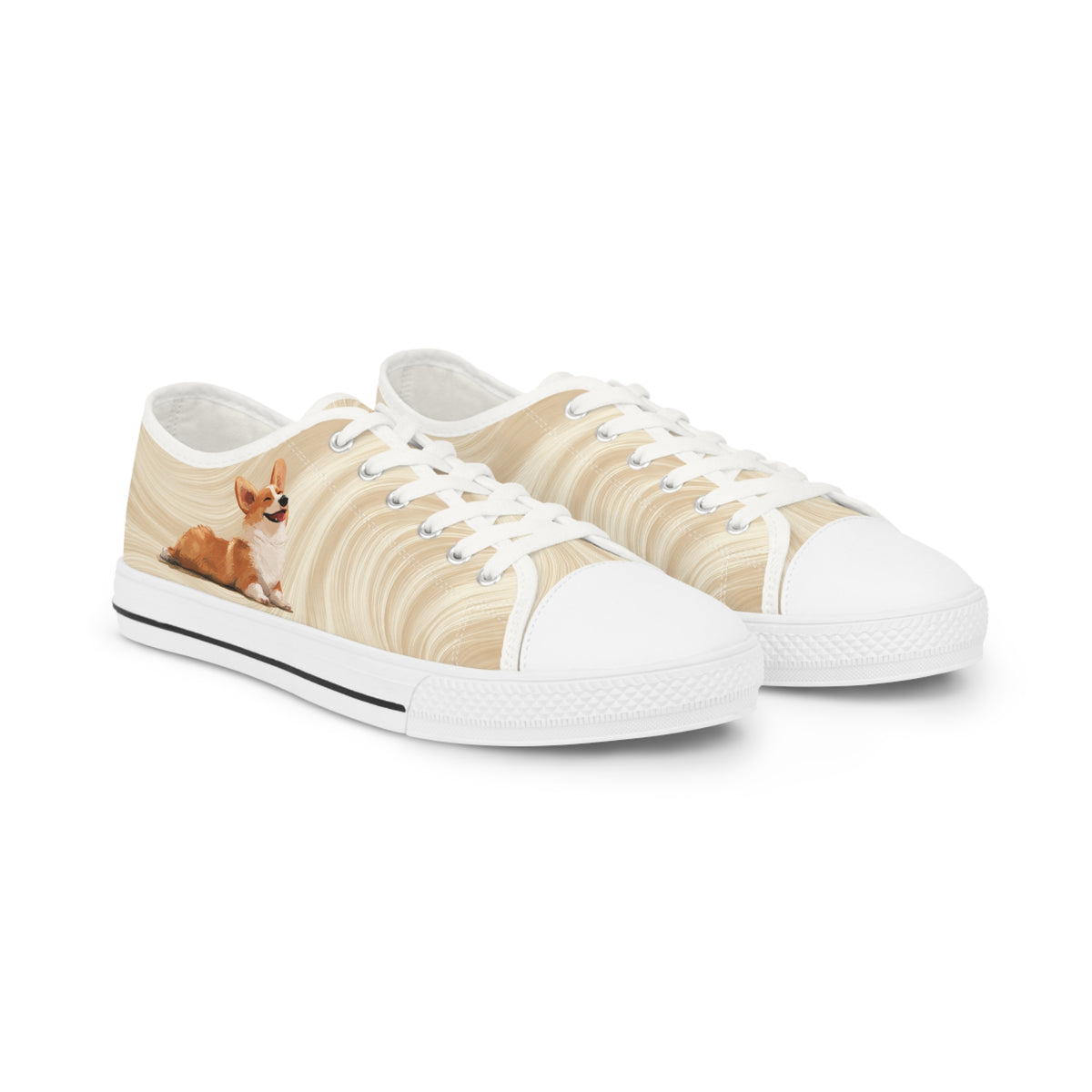 Giddy Sploot Men's Low Top Casual Creamy Champagne Canvas Corgi Sneakers