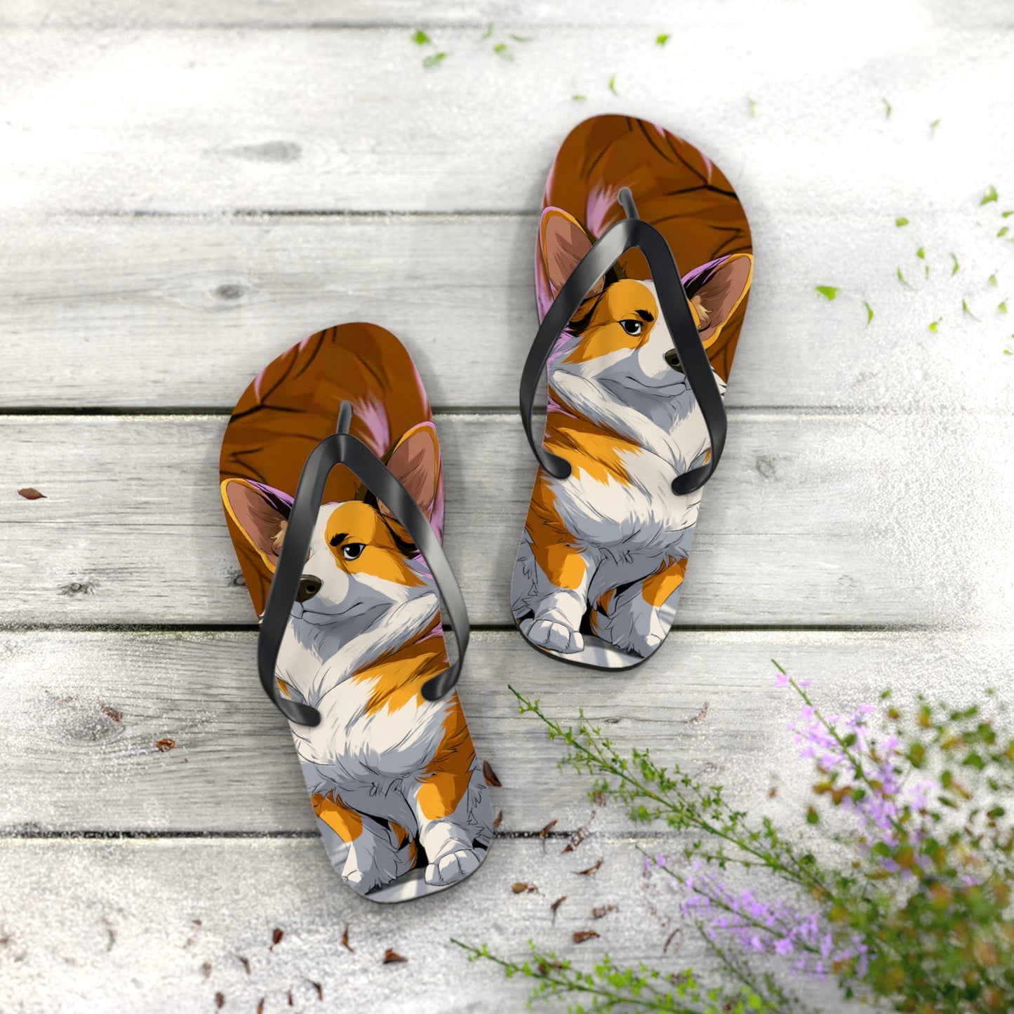 Boss Dog Corgi  Artistic Unisex Flip Flops — Cool Corgi Sandals for the Dog Beach or Anywhere