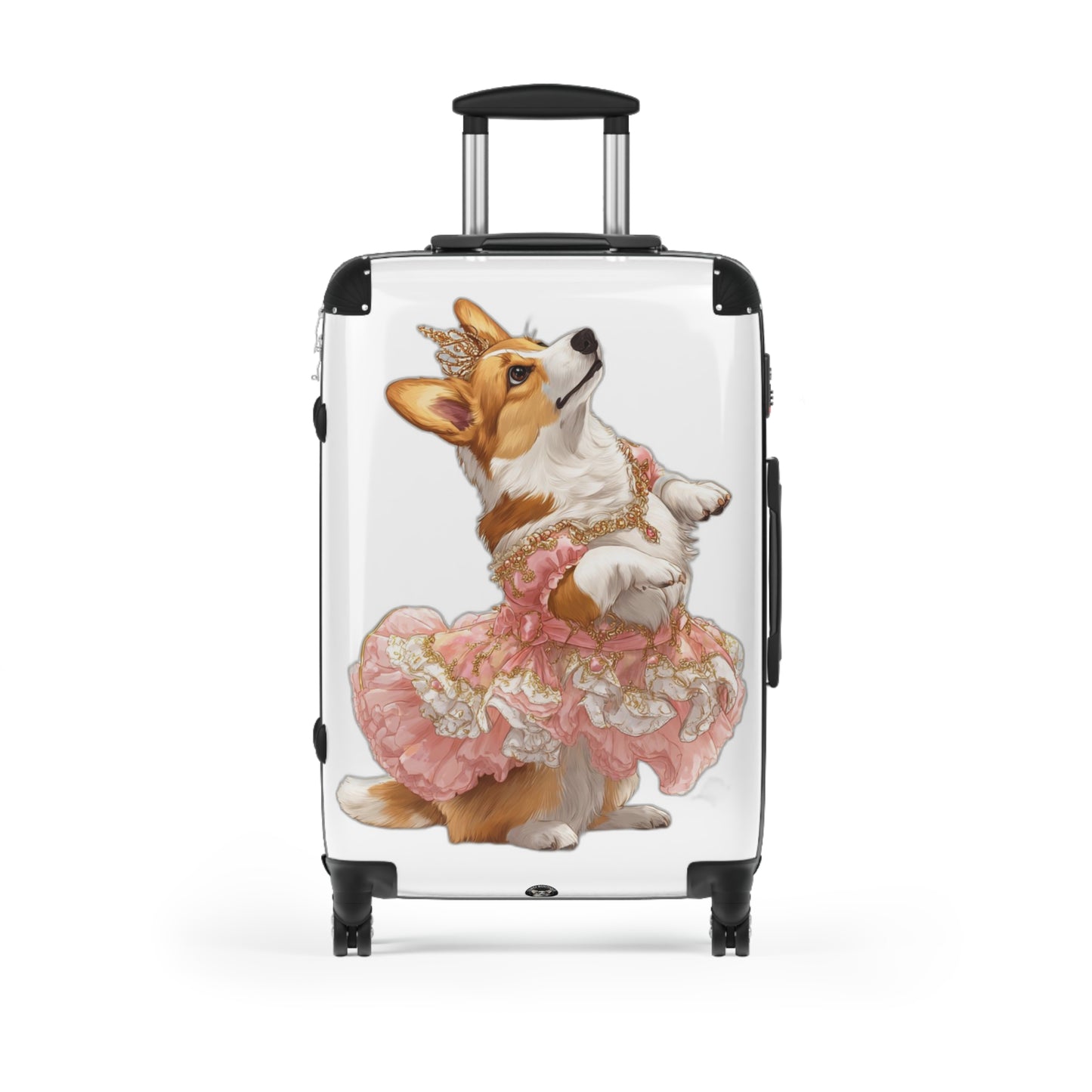 Princess Corgi In A Pink Tutu Royal Travel Suitcases - White With Pink Floral Accents Rolling Luggage