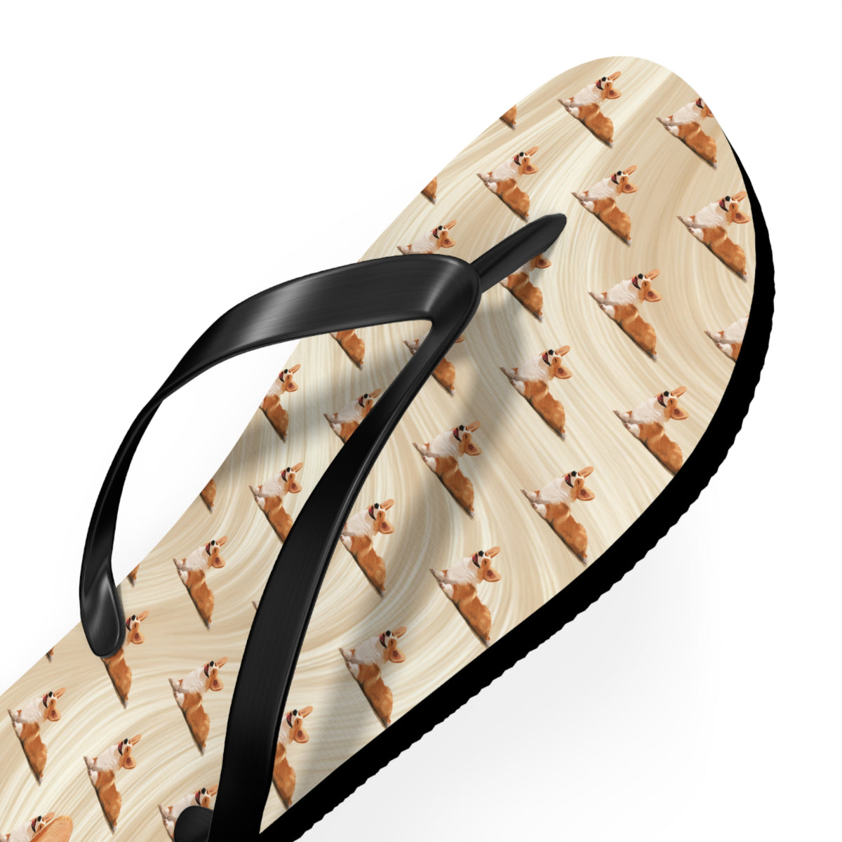 Giddy Sploot Unisex Flip-Flops - Creamy Champagne Corgi Sandals
