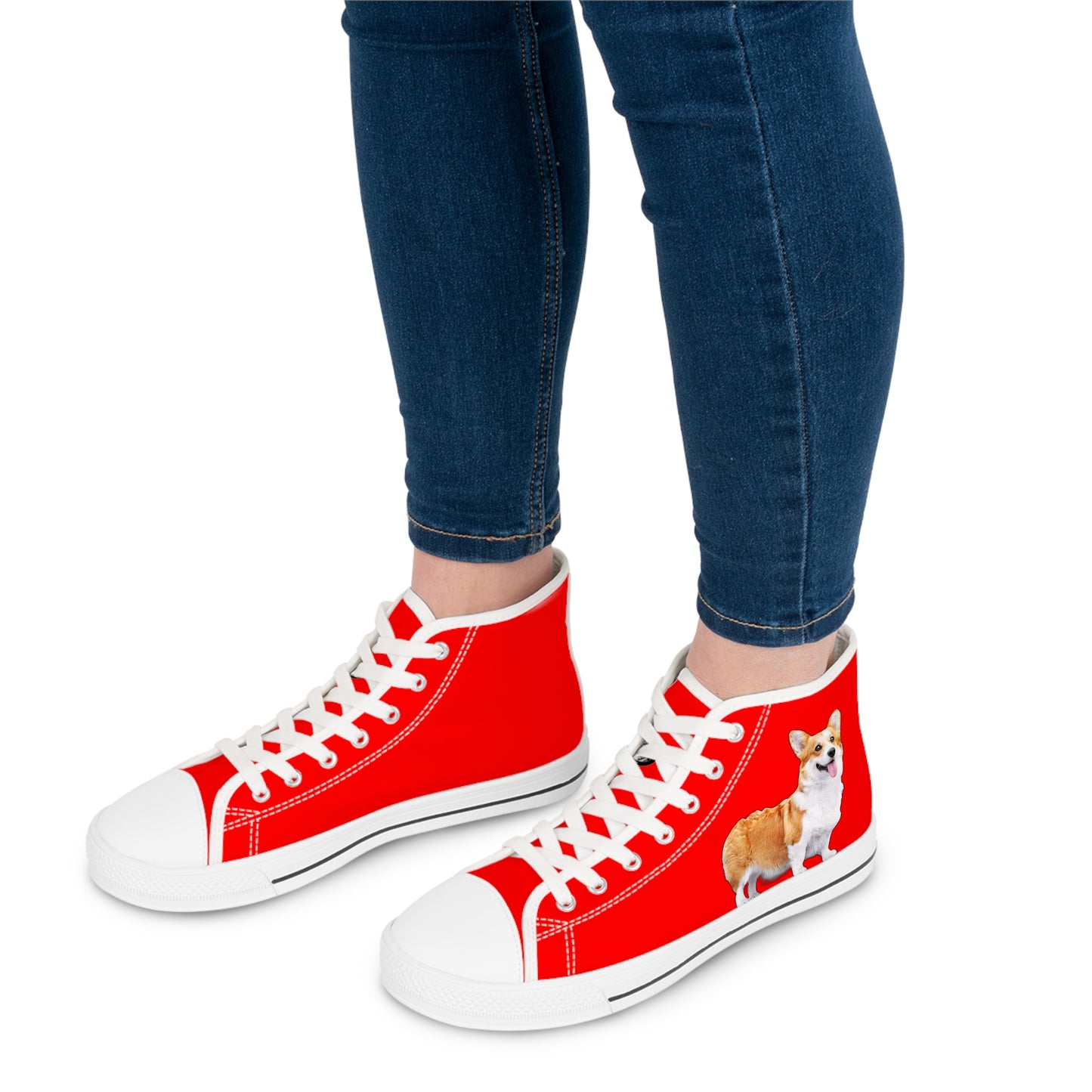 Best in Show Classic Corgi Portrait Women's High Top Sneakers on Red Canvas