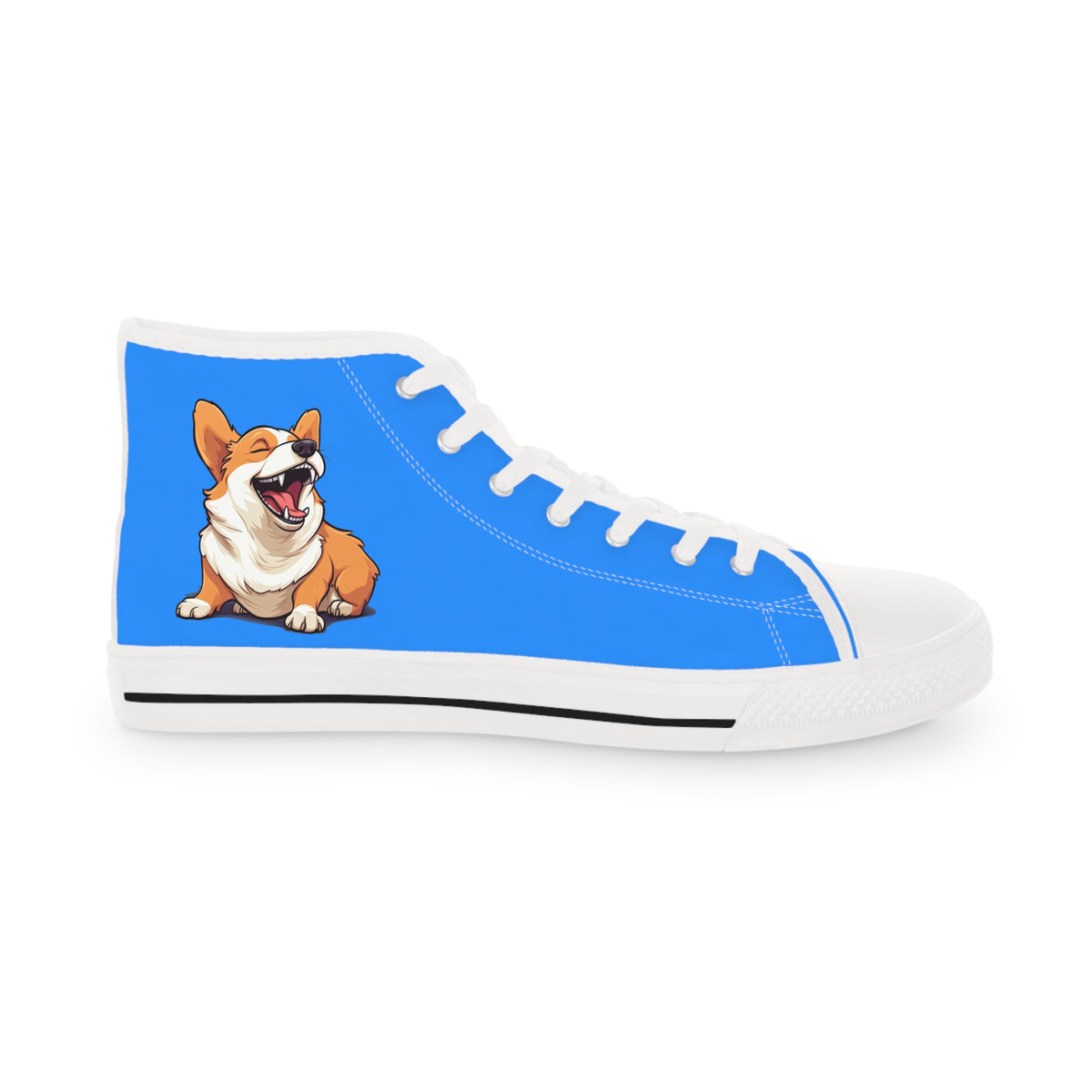 Comical Corgi All Smiles Men's High Top Casual Blue Canvas Sneakers