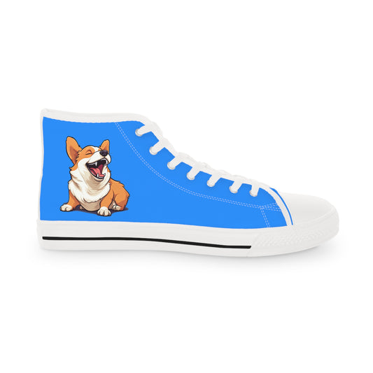 Comical Corgi All Smiles Men's High Top Casual Blue Canvas Sneakers