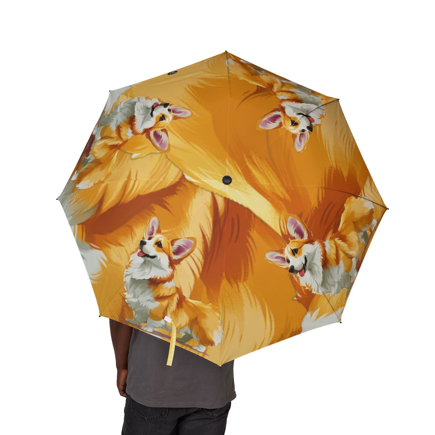 Classic Queen's Corgi Painting Foldable Umbrella — Artistic Dog Print Compact Rain Shield