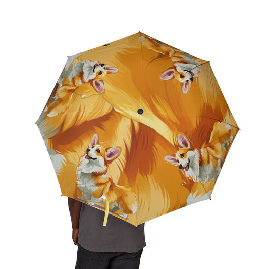 Classic Queen's Corgi Painting Foldable Umbrella — Artistic Dog Print Compact Rain Shield