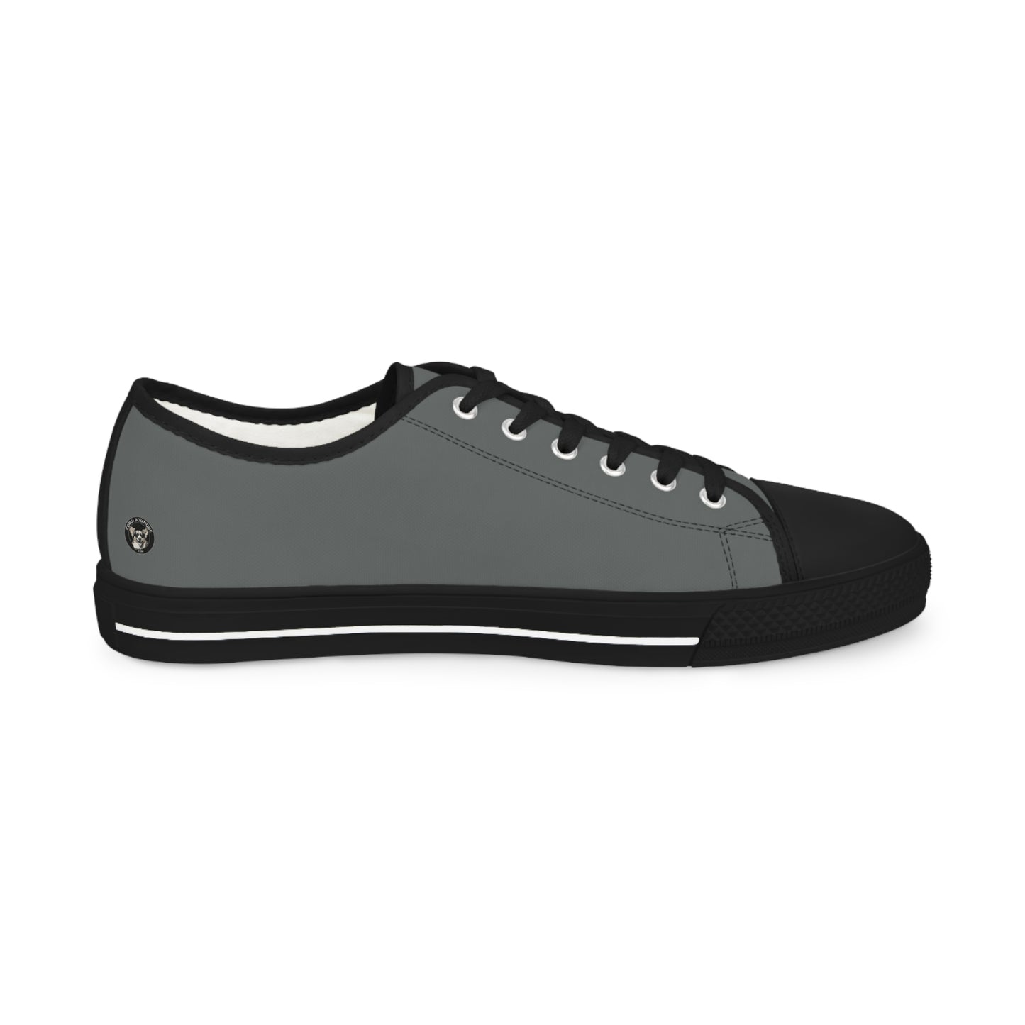 Leader of the Pack Men's Low Top Casual Charcoal Sneakers with a Leather-Clad Corgi