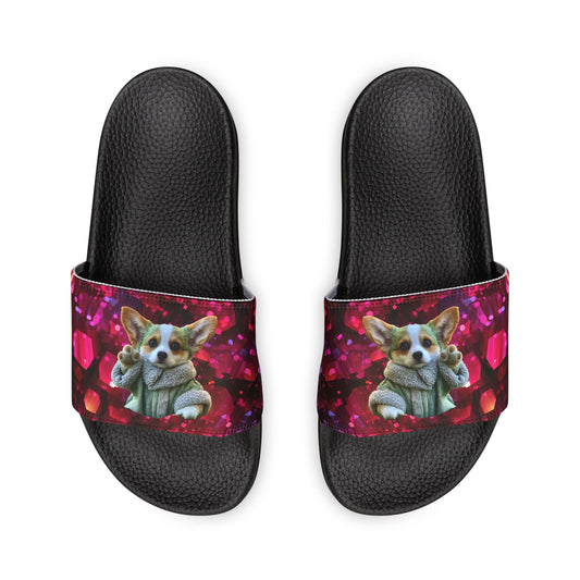 Baby Corgi Space Glitter Men's Casual Slide Sandals - May the Corgi Be With You