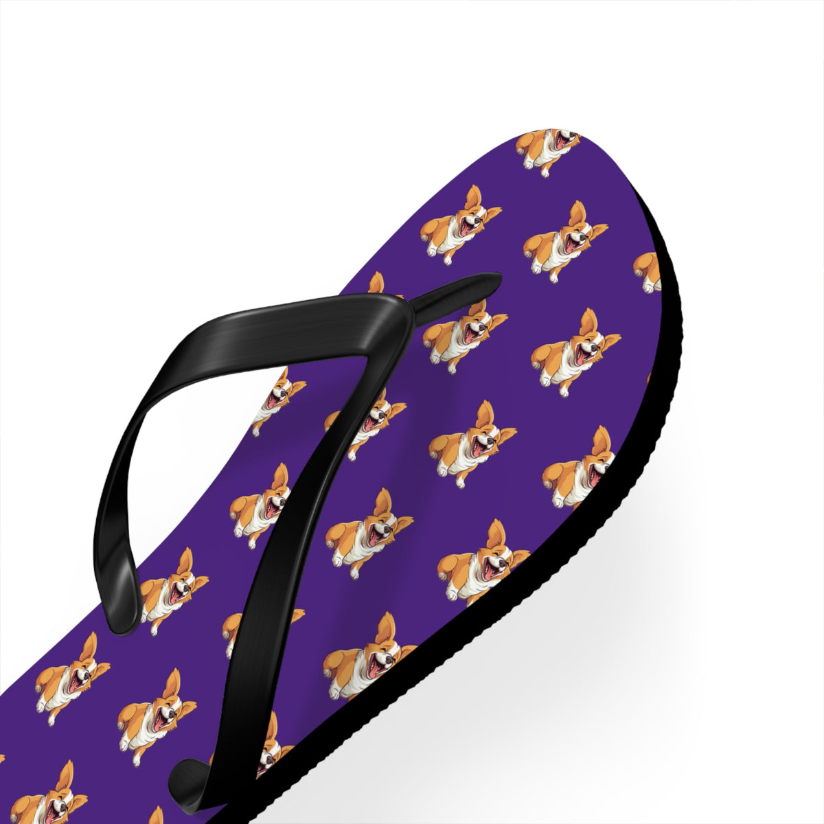 Jolly Jiggling Animated Corgi Flip-Flops - Purple Unisex Sandals