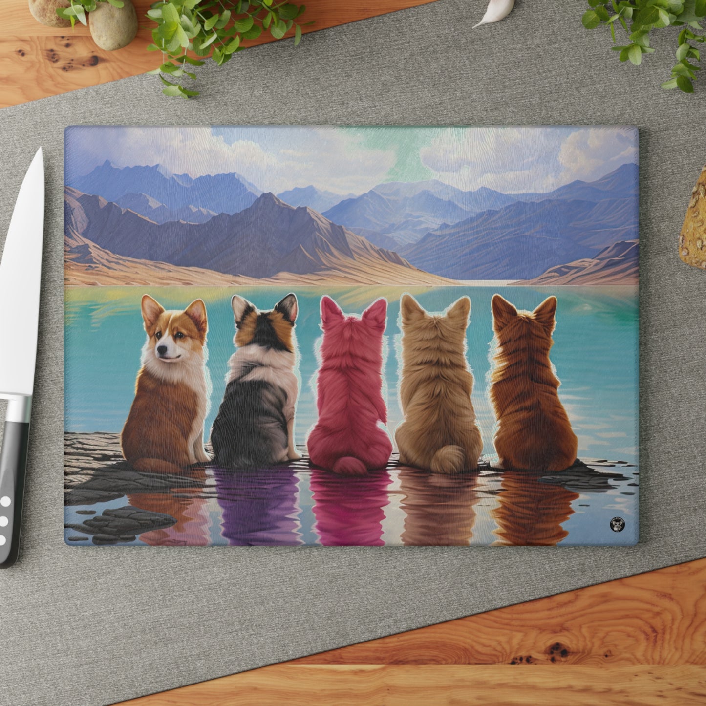 Corgi Lake - Glass Cutting Board