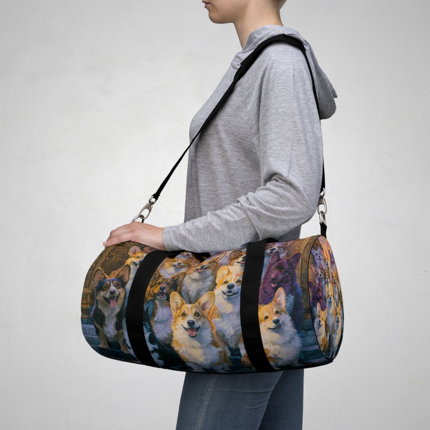 Pearly Gates the Corgis Await Duffel Bag - Heavenly Corgi Travel Gym Bag