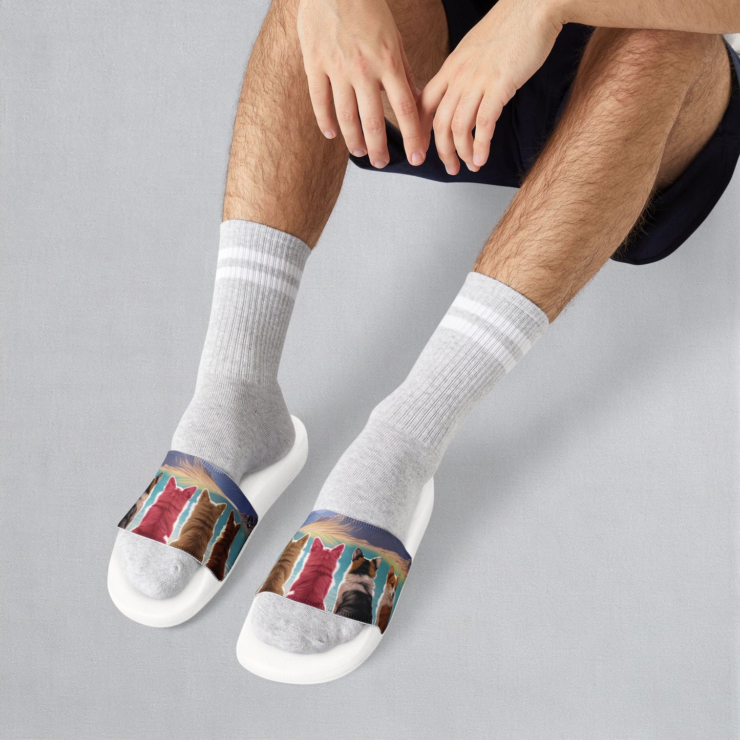 Corgi Lake Tranquil Portrait Men's Idyllic Slide Sandals - Casual Pool & Beach Slides