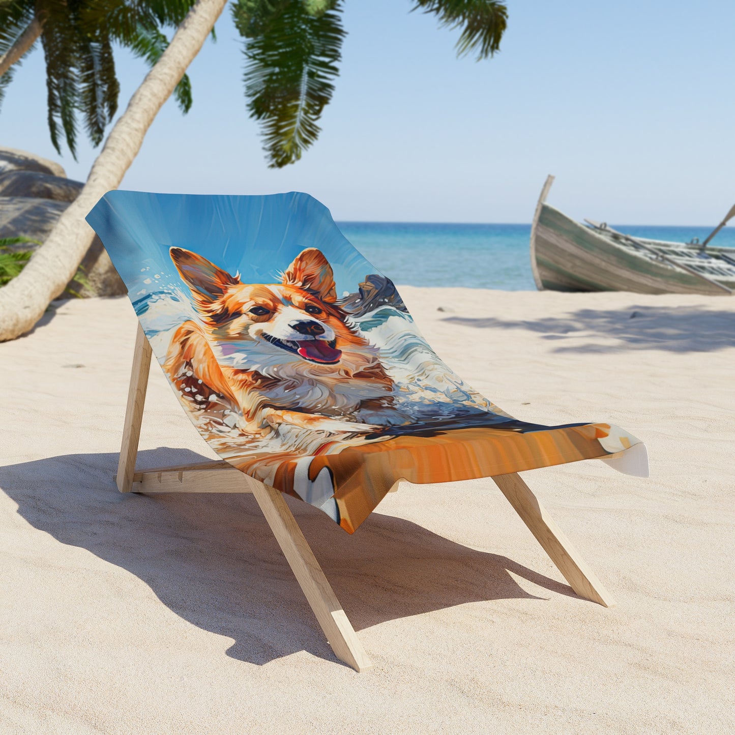 Coastal Corgi Beach Towel
