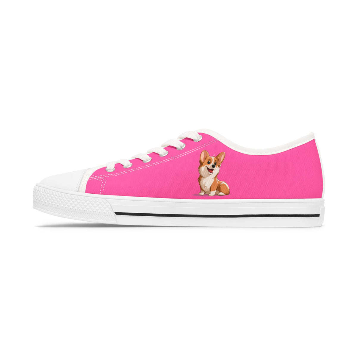 Cute Corgi Puppy Animation Hot Pink Women's Low Top Casual Canvas Sneakers