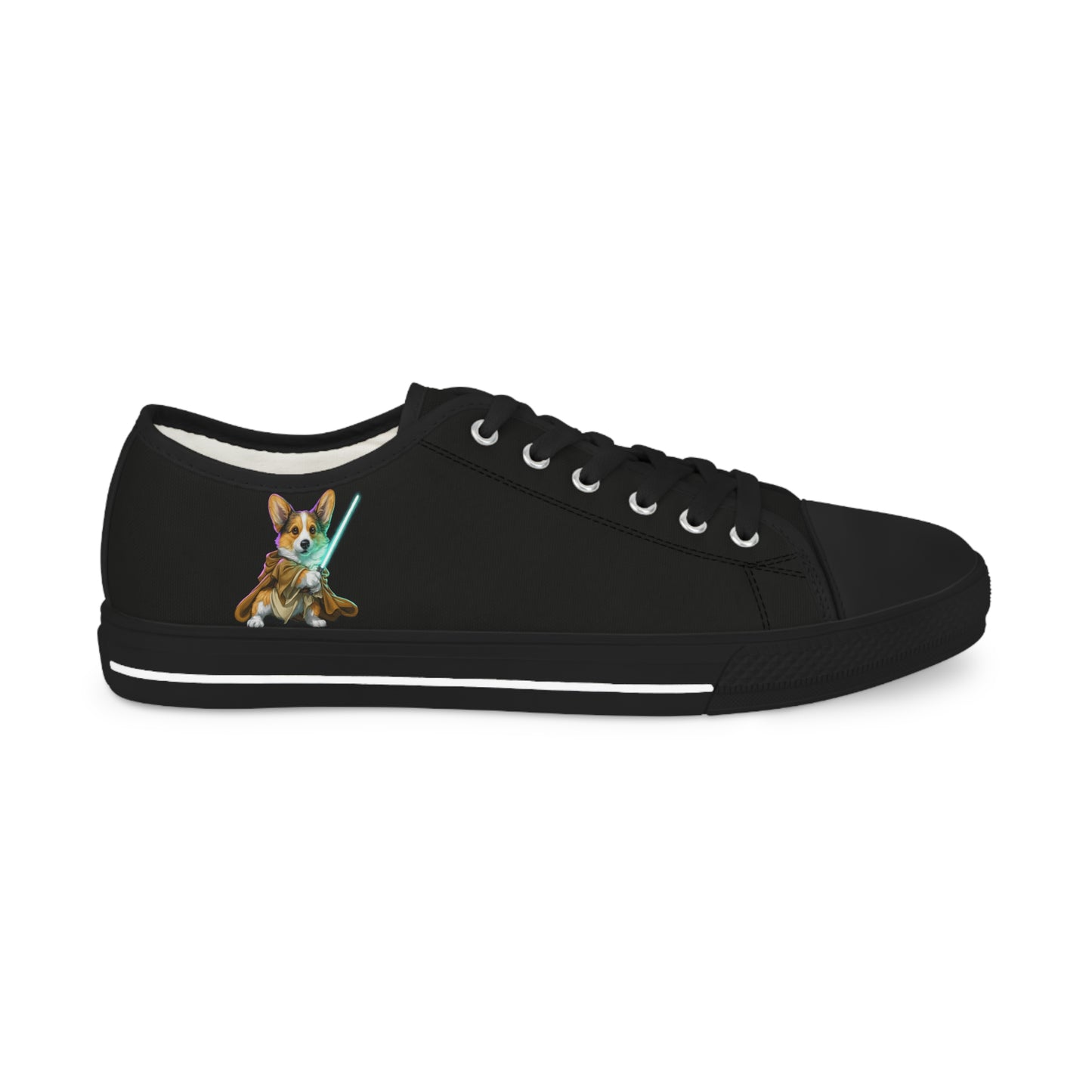 Little Light Knight Corgi Warrior in Training Men's Low Top Black Canvas Sneakers