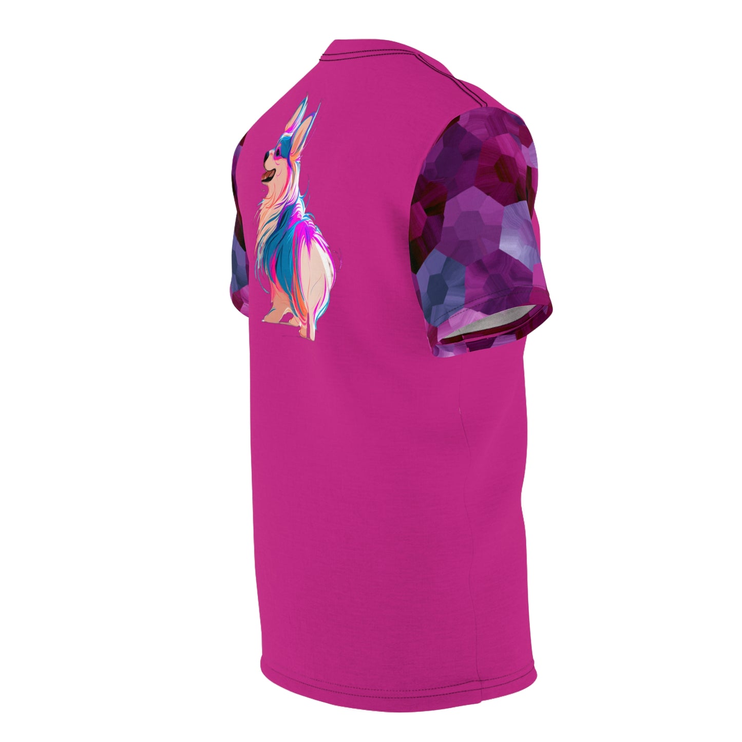 Party Pup Artistic Corgi Fuchsia Bold Fashion Tee with Colorful Geometric Sleeves — Cute Corgi Illustration