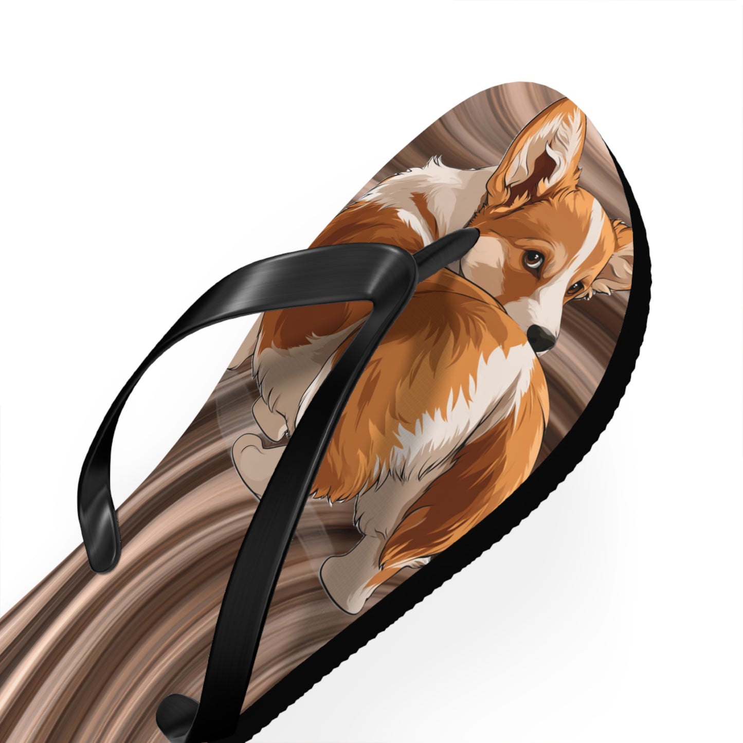 Butt What? Talk To The Butt Contemptuous Corgi Unisex Flip Flops – Comical Swirling Brown Corgi Beach Sandals