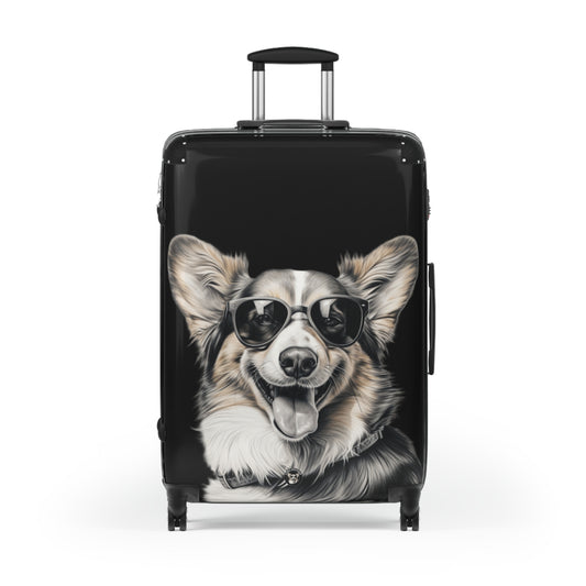 Corgi Cool Artistic Illustration In Shades Suitcases — Corgi Lovers Rolling Luggage