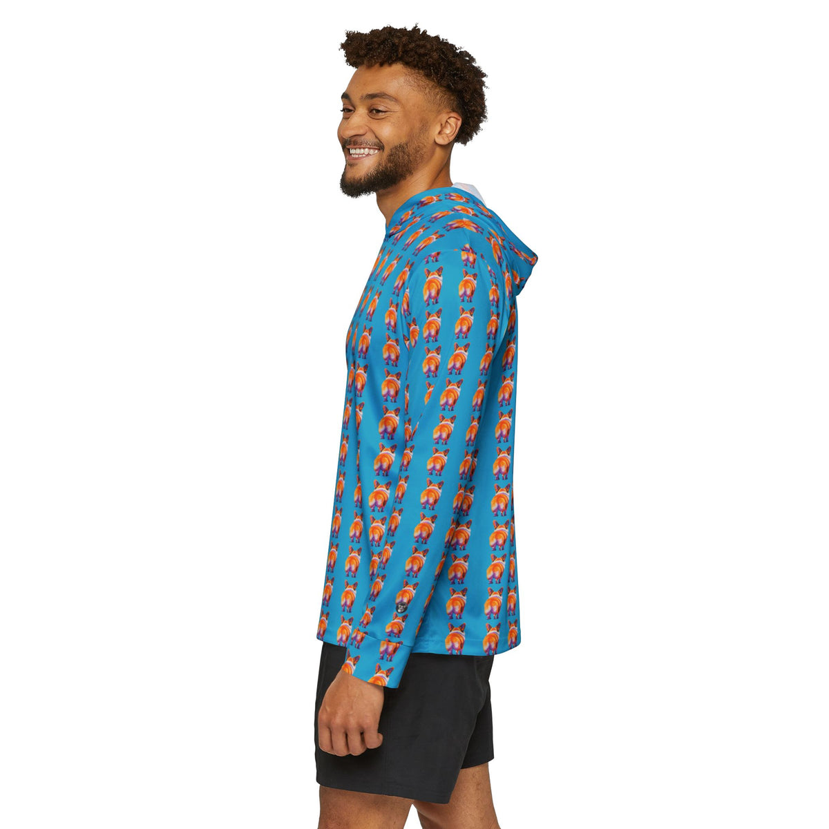 Corgi Butt Stripes Artistic Portrait - Blue Light Hoodie