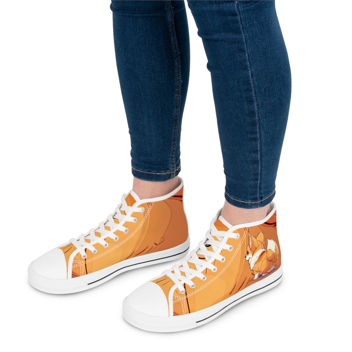 Cutie Patootie Corgi Autumn Orange Women's High Top Casual Canvas Sneakers