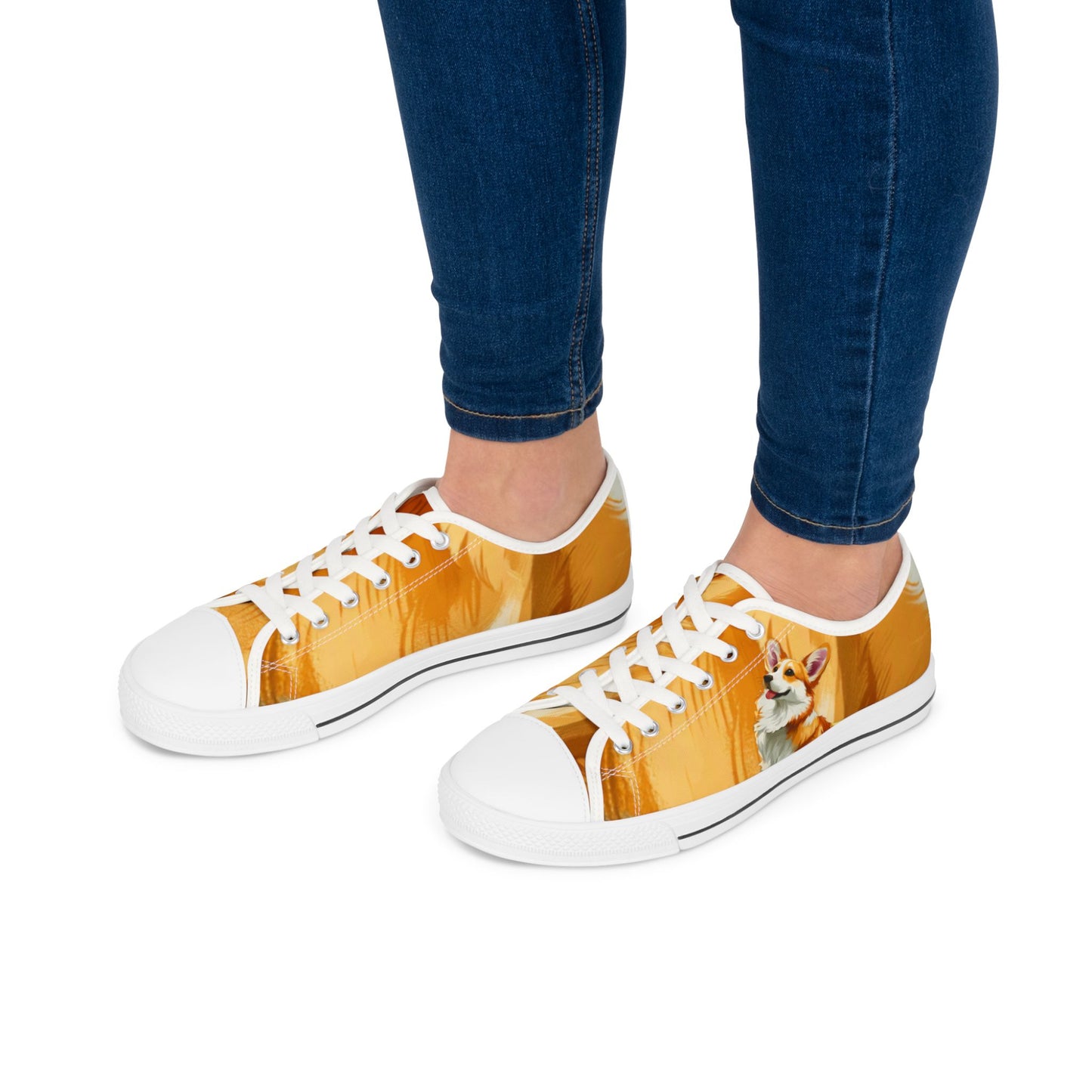 Hello Corgi Portrait Women’s Golden Fur Casual Canvas Low Top Sneakers