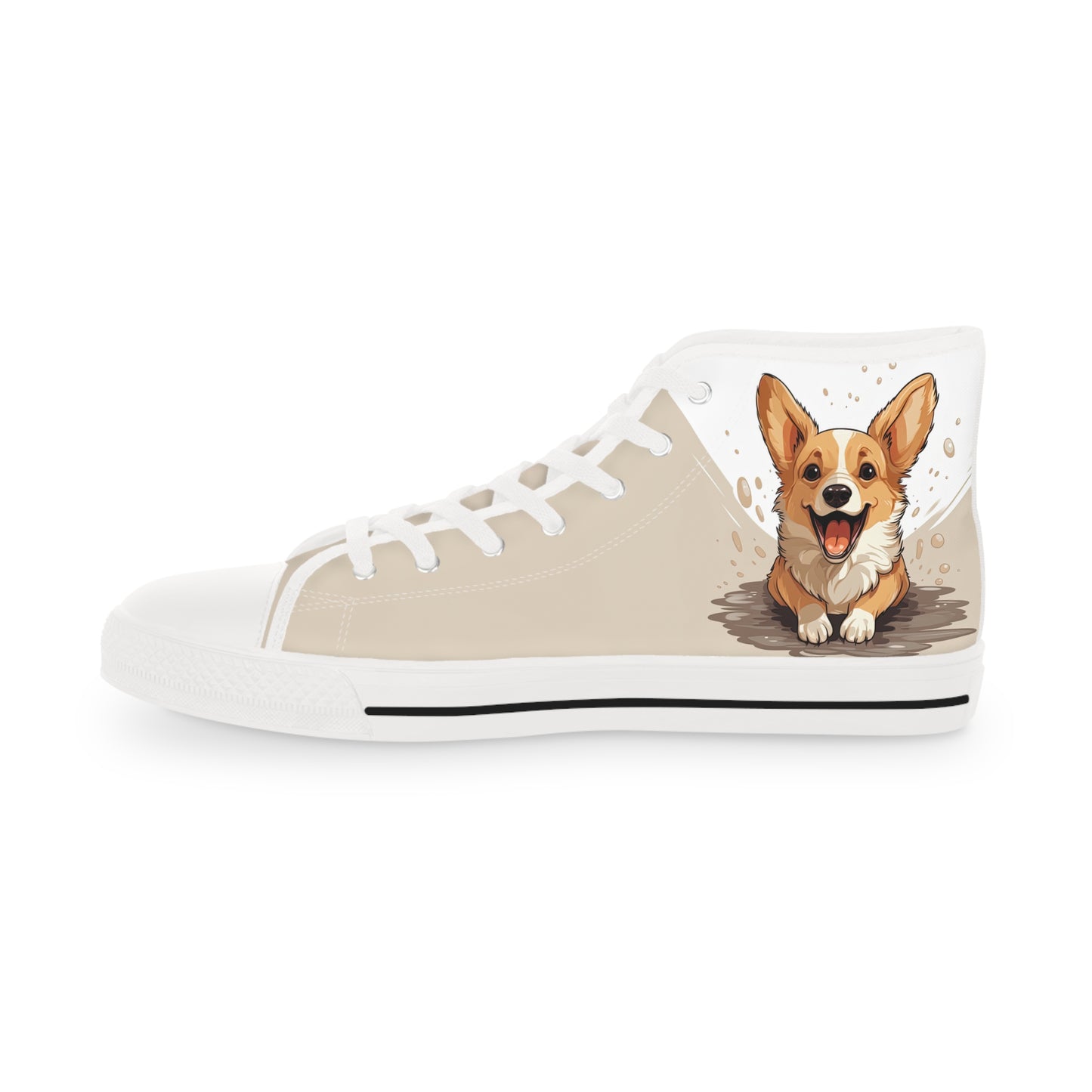 Corgi Cuteness Anime Print Men's High Top Casual Beige & White Canvas Sneakers